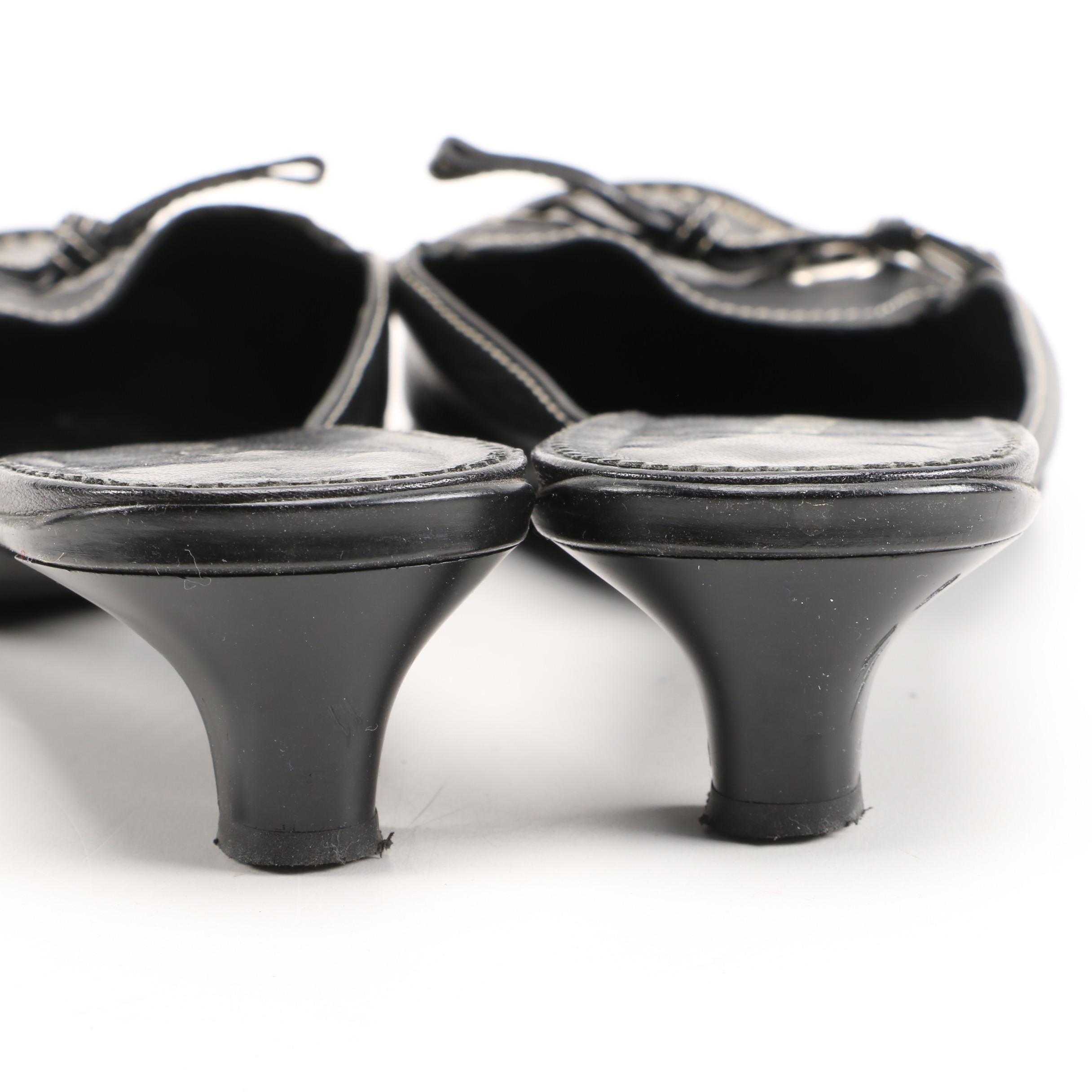 Prada Mules and Tod's Sandals in Black Leather with Contrast Stitching