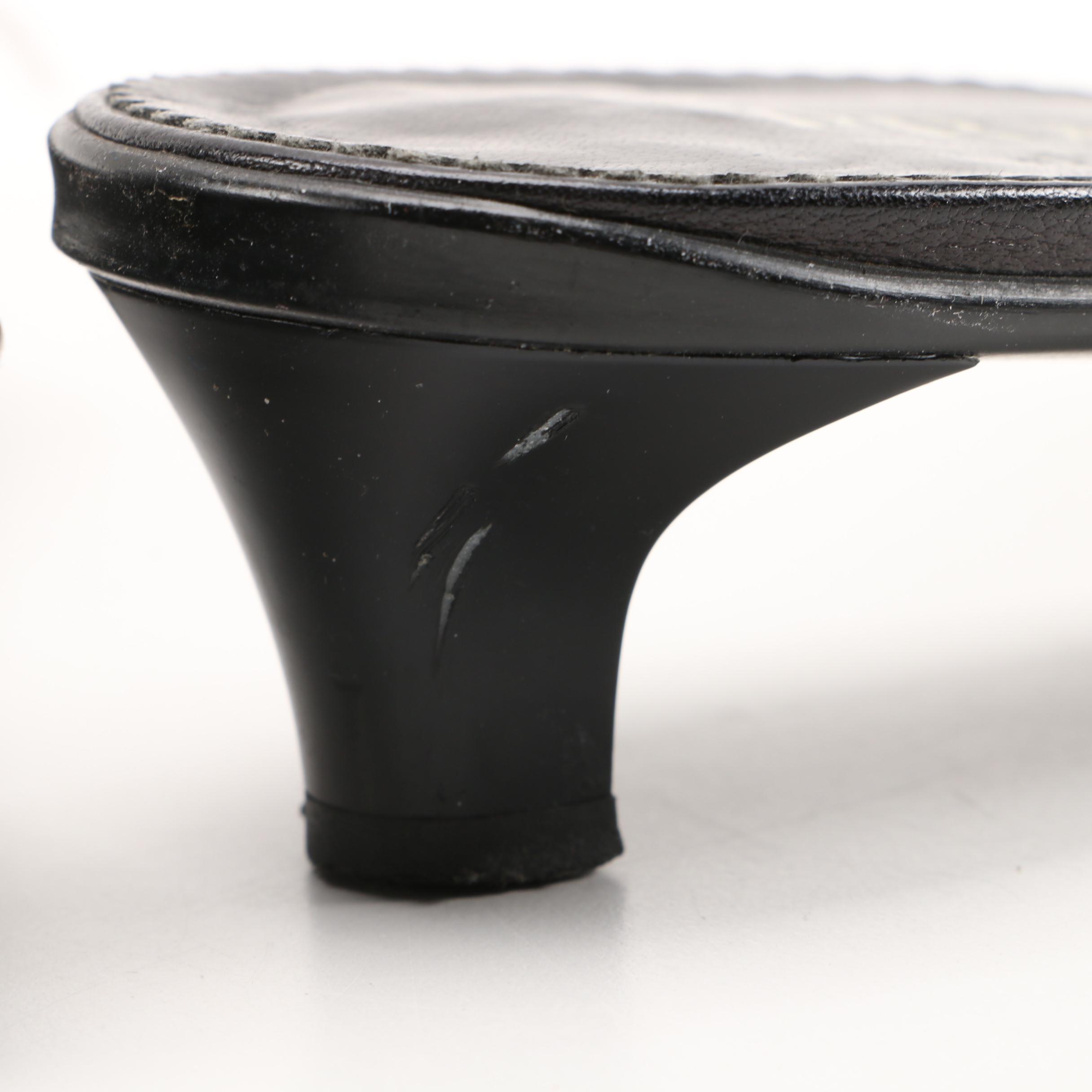 Prada Mules and Tod's Sandals in Black Leather with Contrast Stitching