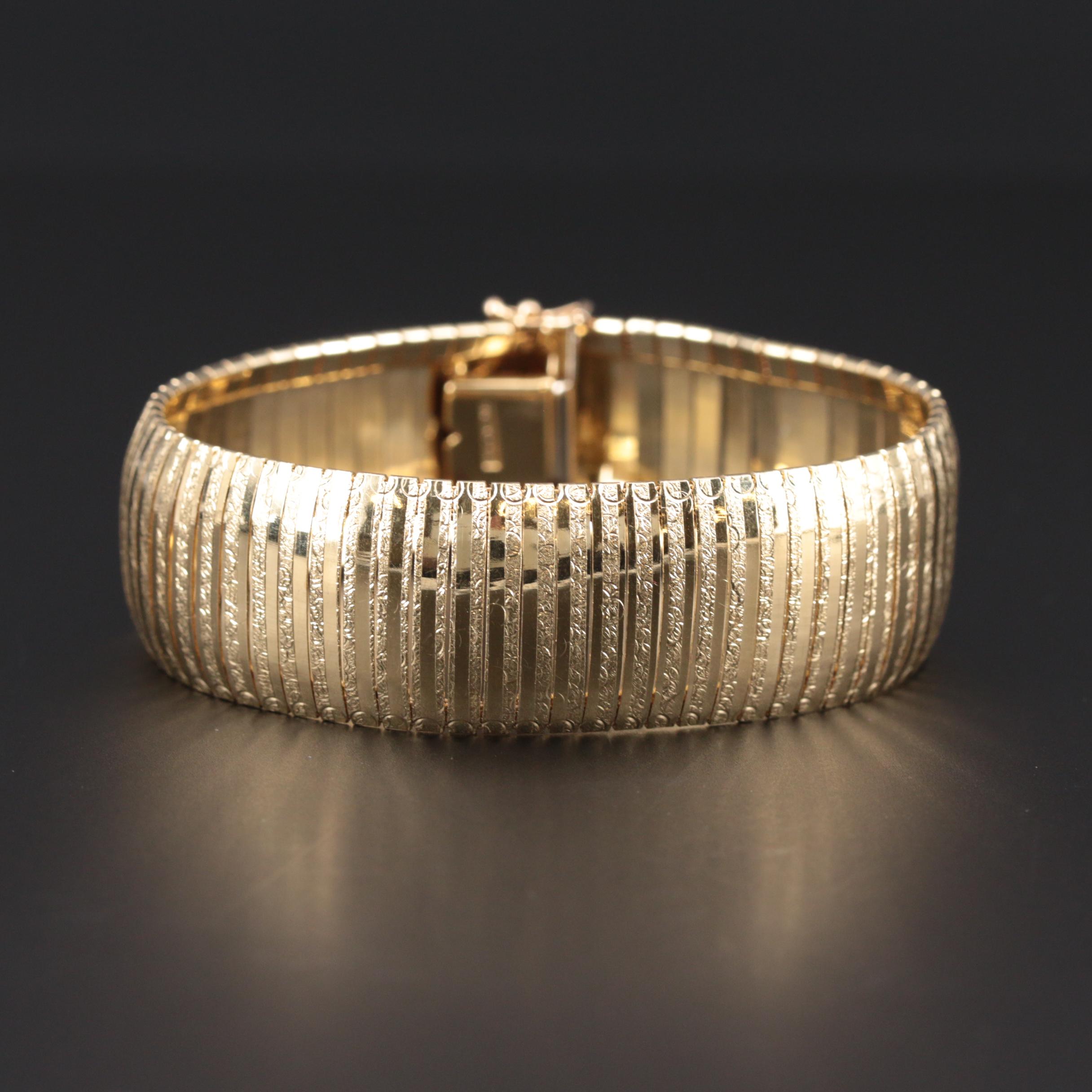 14K Yellow Gold Omega Link Bracelet with Textured Accents