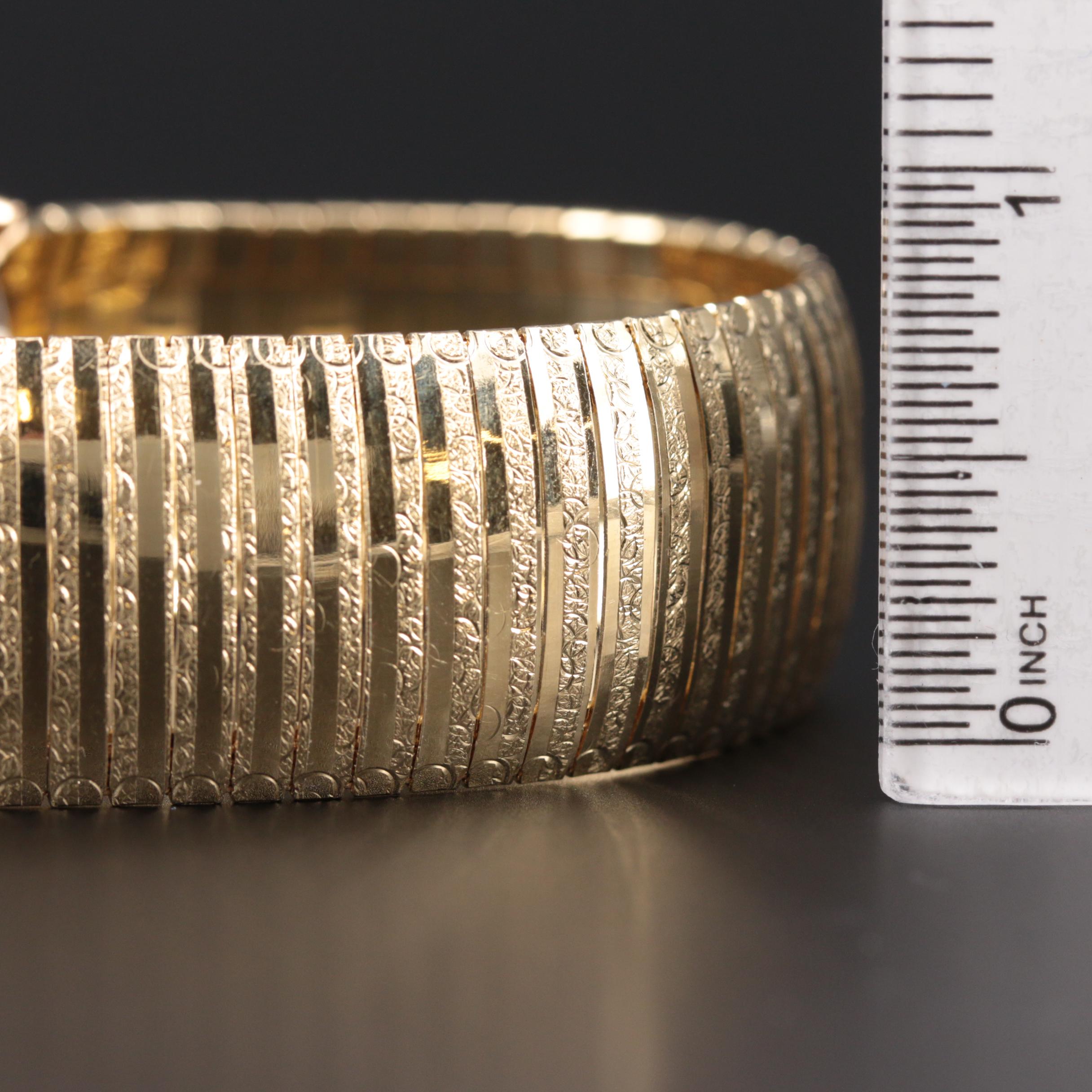 14K Yellow Gold Omega Link Bracelet with Textured Accents