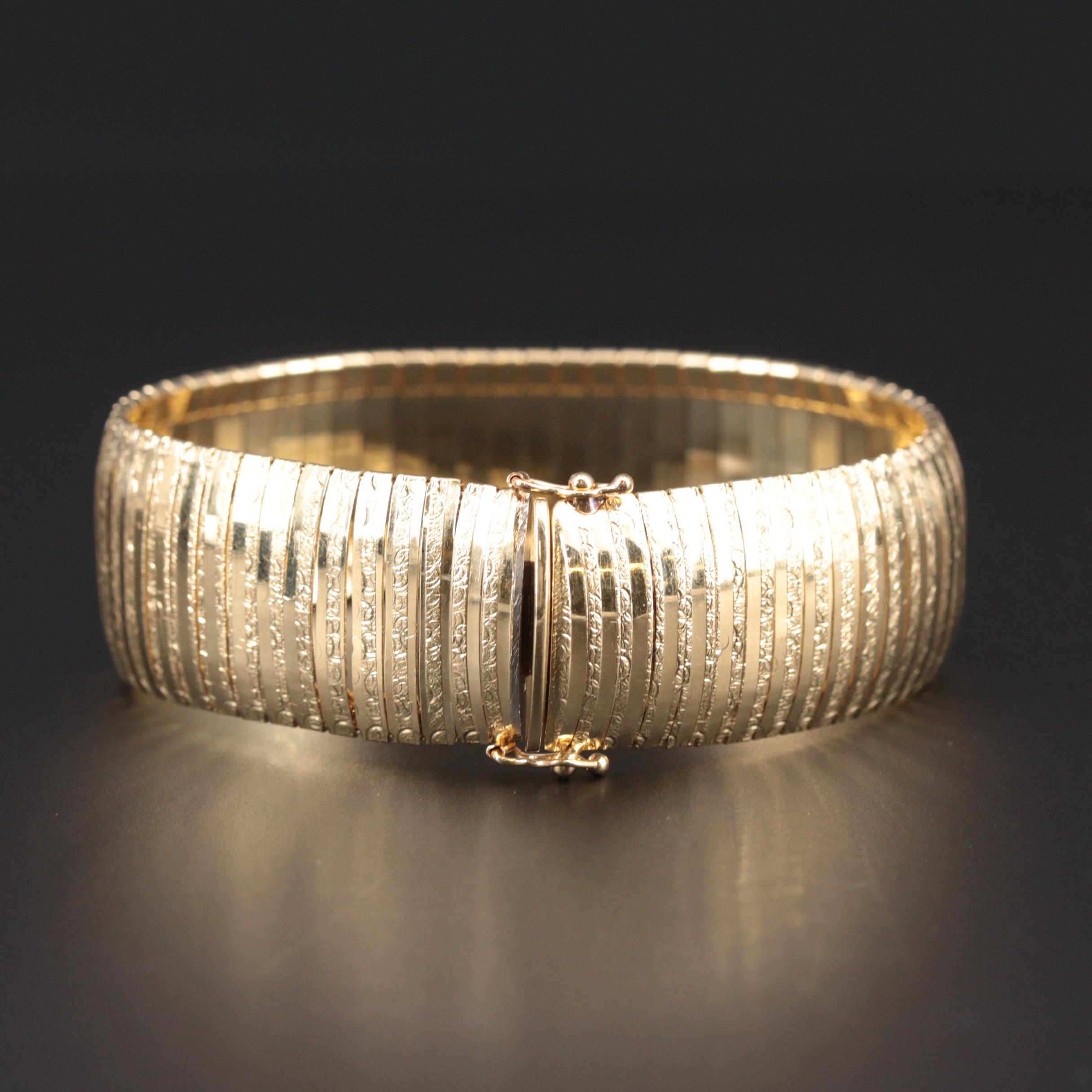 14K Yellow Gold Omega Link Bracelet with Textured Accents