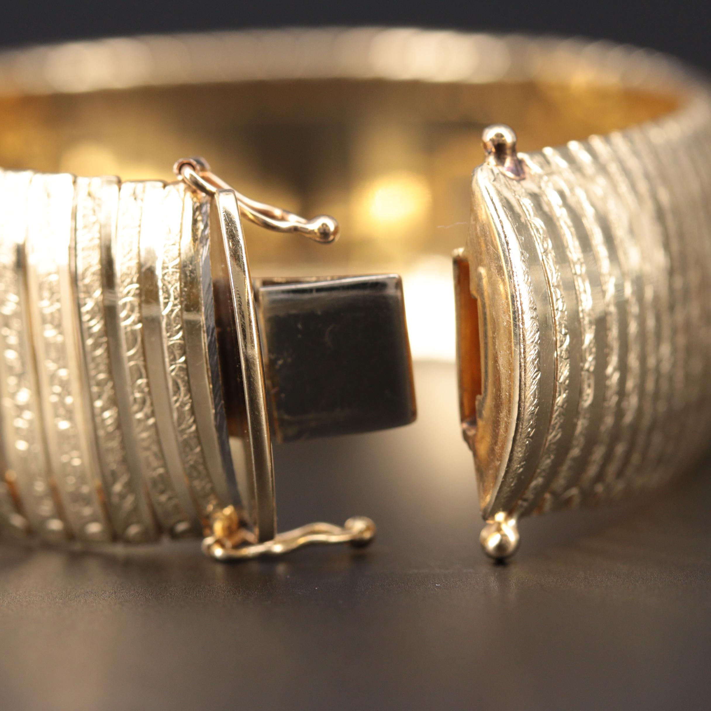 14K Yellow Gold Omega Link Bracelet with Textured Accents
