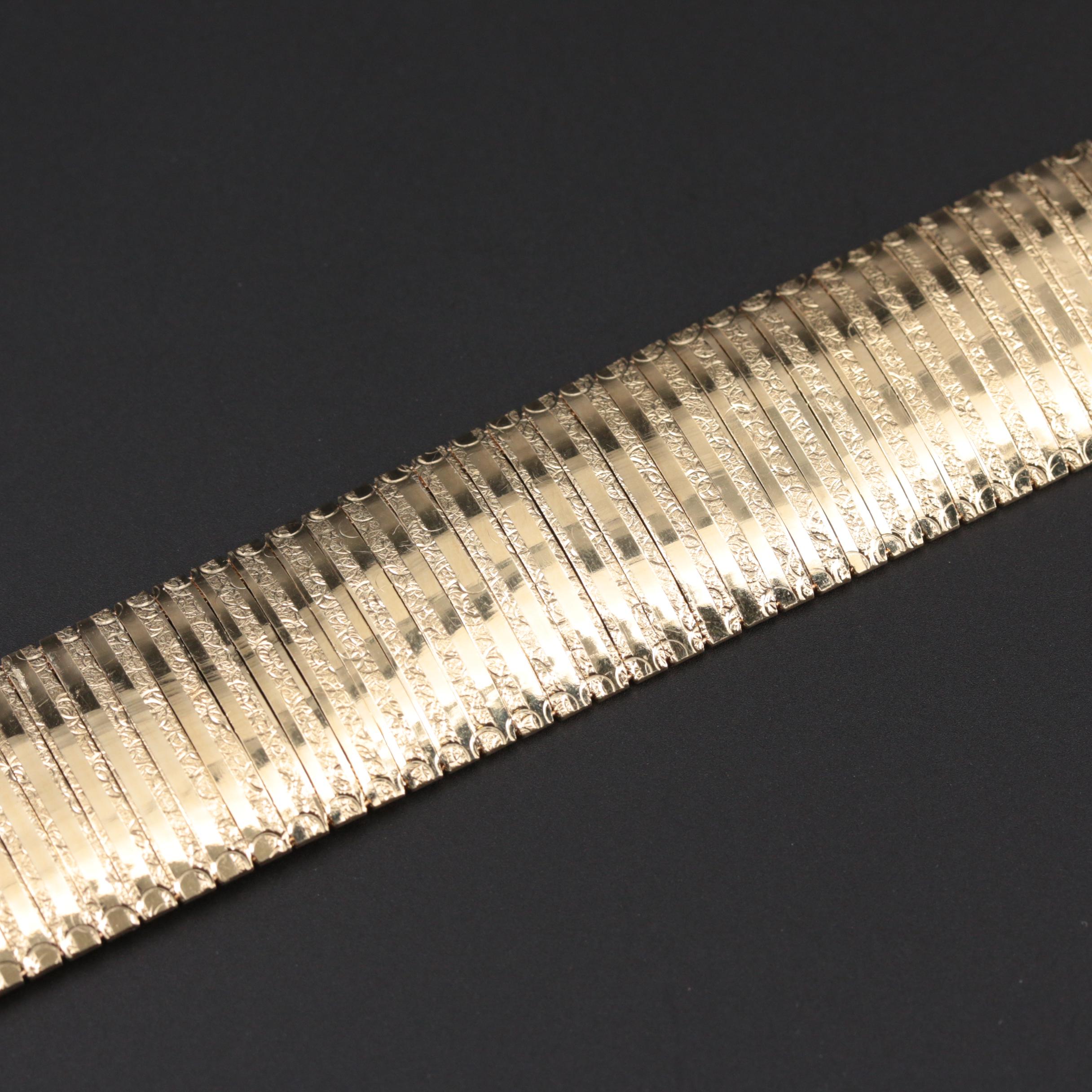 14K Yellow Gold Omega Link Bracelet with Textured Accents