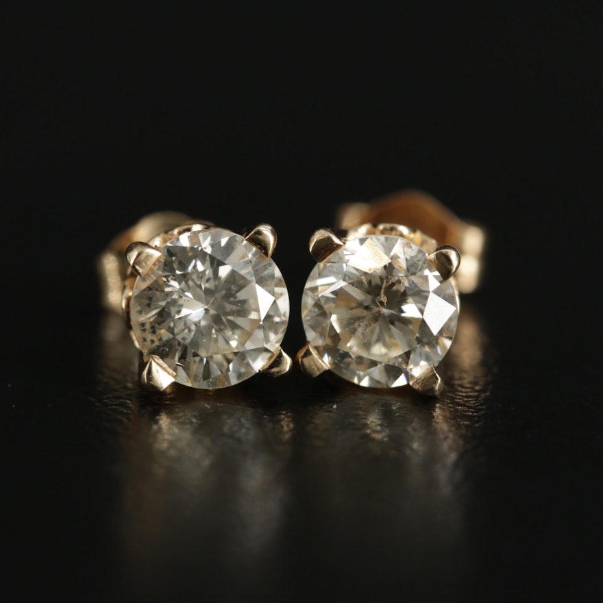 14K Yellow Gold 1.30 CTW Diamond Solitaire Stud Earrings