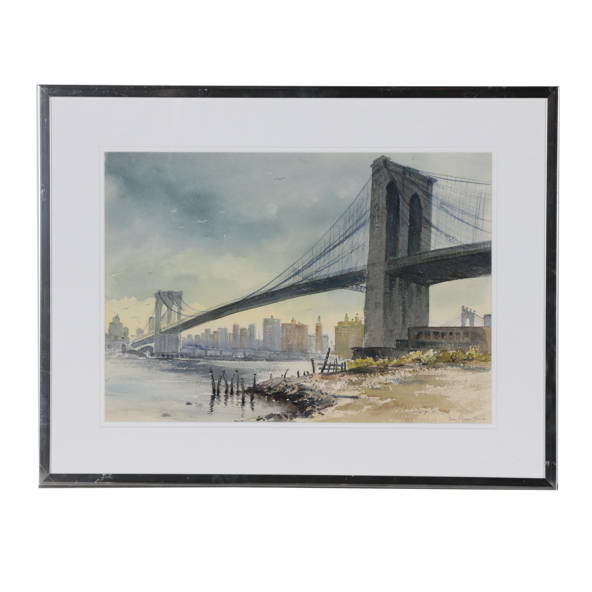 Eva Place Clark Watercolor Painting "Brooklyn Bridge"