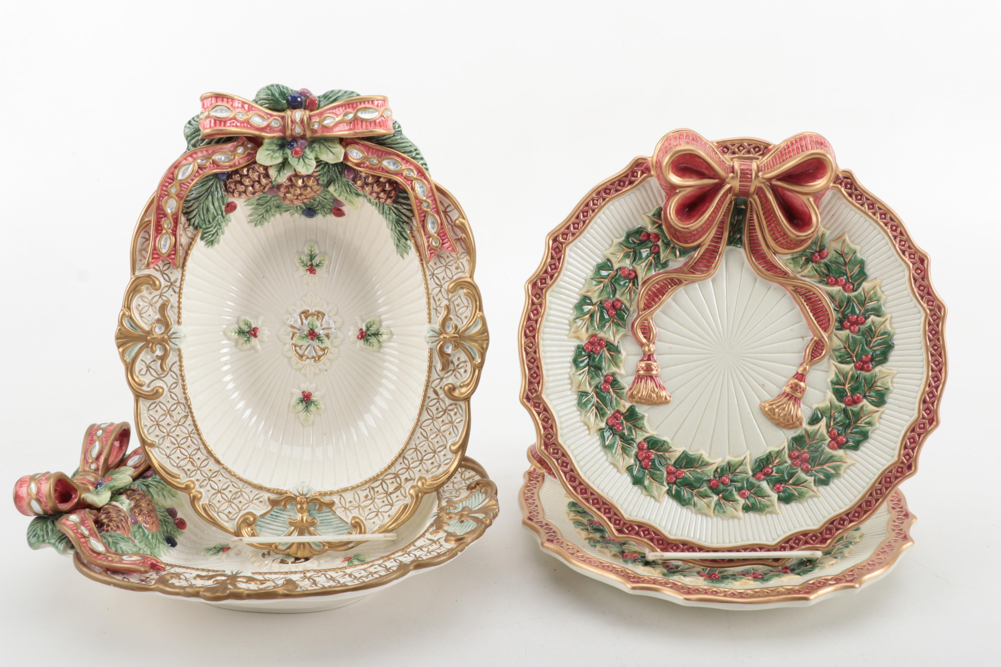 Fitz & Floyd Christmas-Themed Dinnerware Set, Mid to Late 20th Century