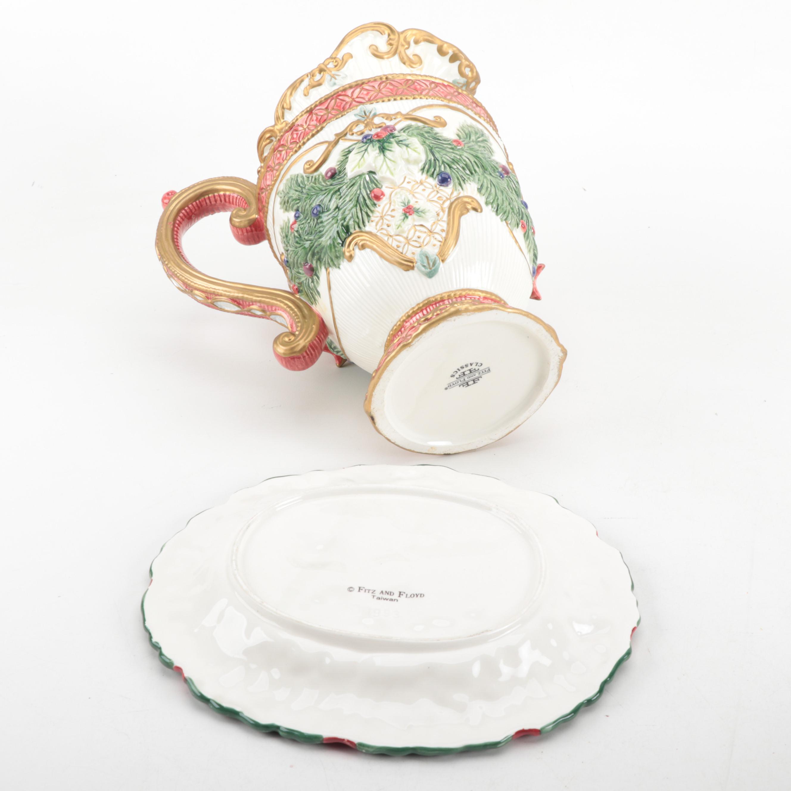 Fitz & Floyd Christmas-Themed Dinnerware Set, Mid to Late 20th Century