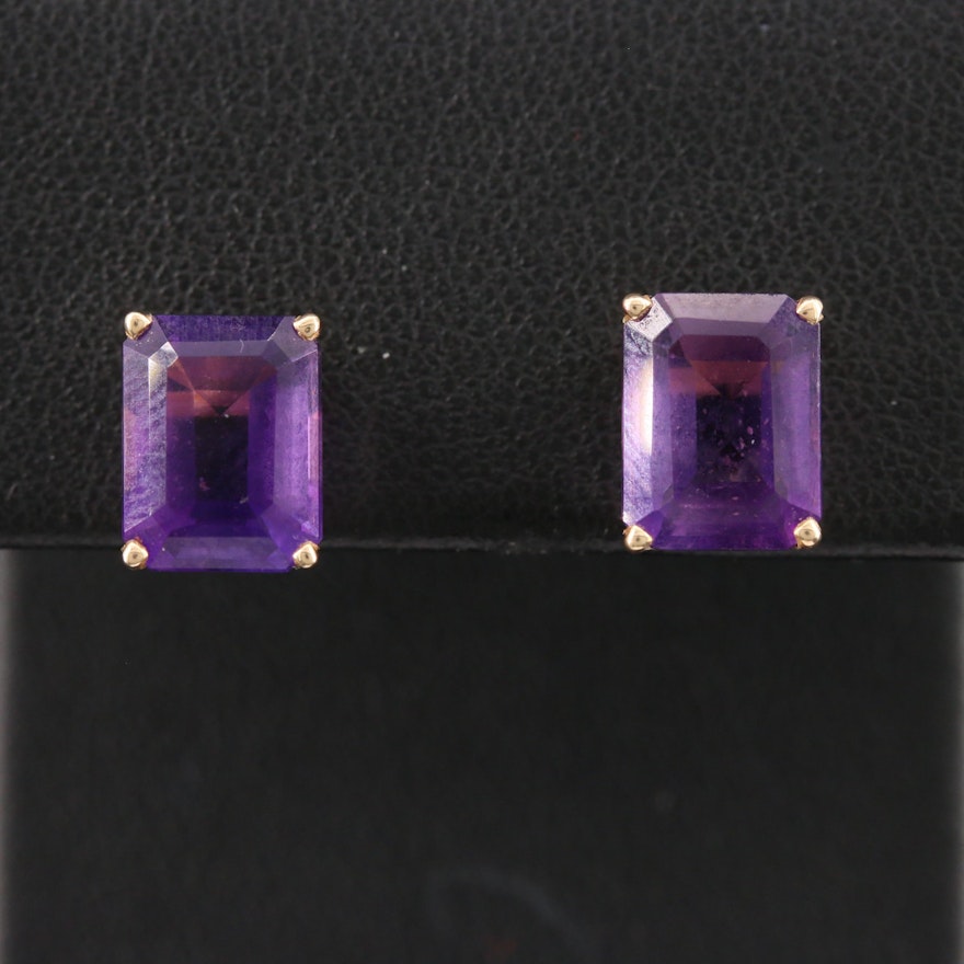 14K Yellow Gold Amethyst Stud Earrings