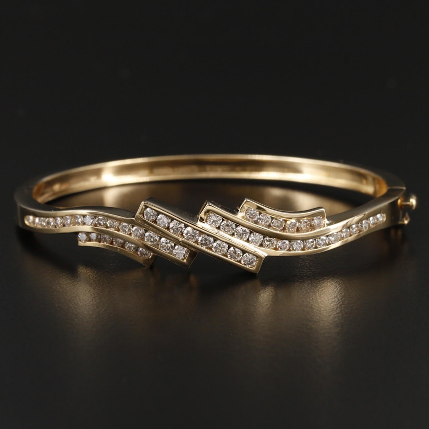 14K Yellow Gold 2.50 CTW Diamond Hinged Bangle Bracelet