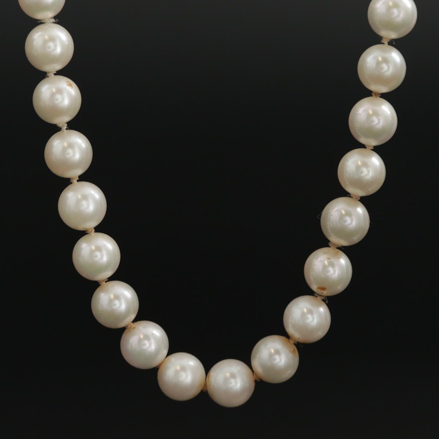 Vintage Pearl Necklace with 14K White Gold Clasp