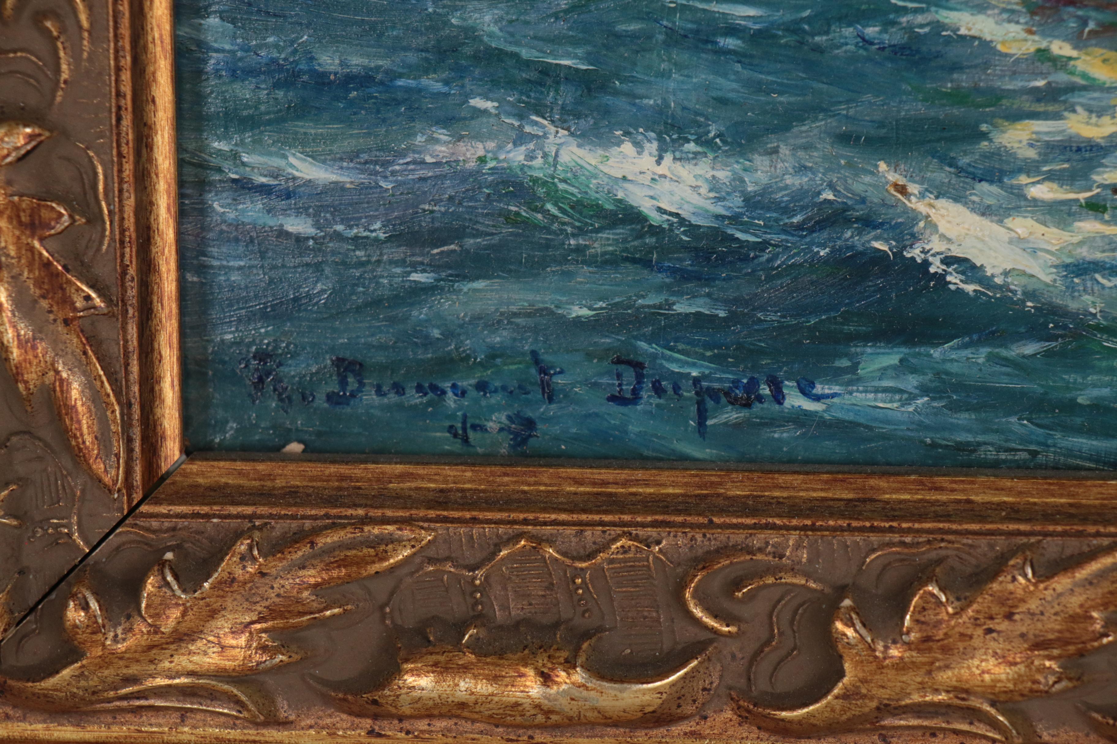 R. Dumont-Duparc Oil Painting "Sailing Vessel in Mediterranée by Mistral Wind"