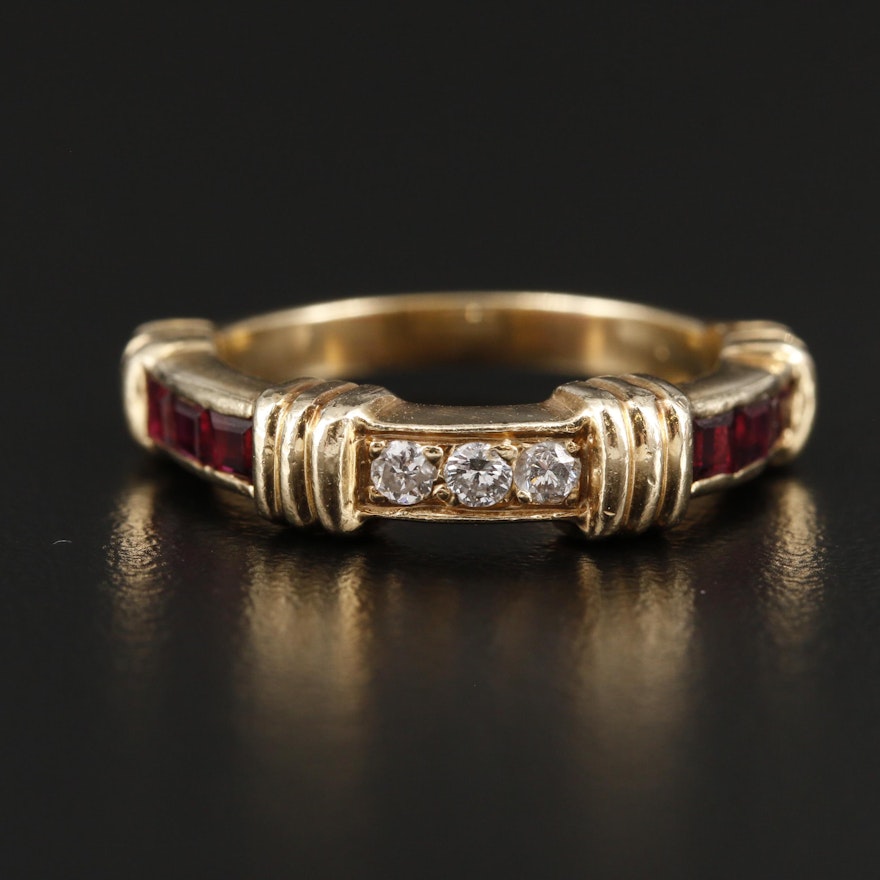 14K Yellow Gold Diamond and Ruby Ring