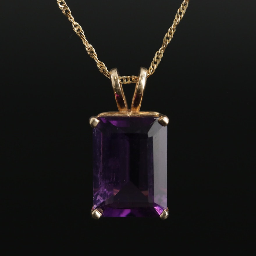 14K Yellow Gold Amethyst Pendant on 10K Yellow Gold Chain Necklace