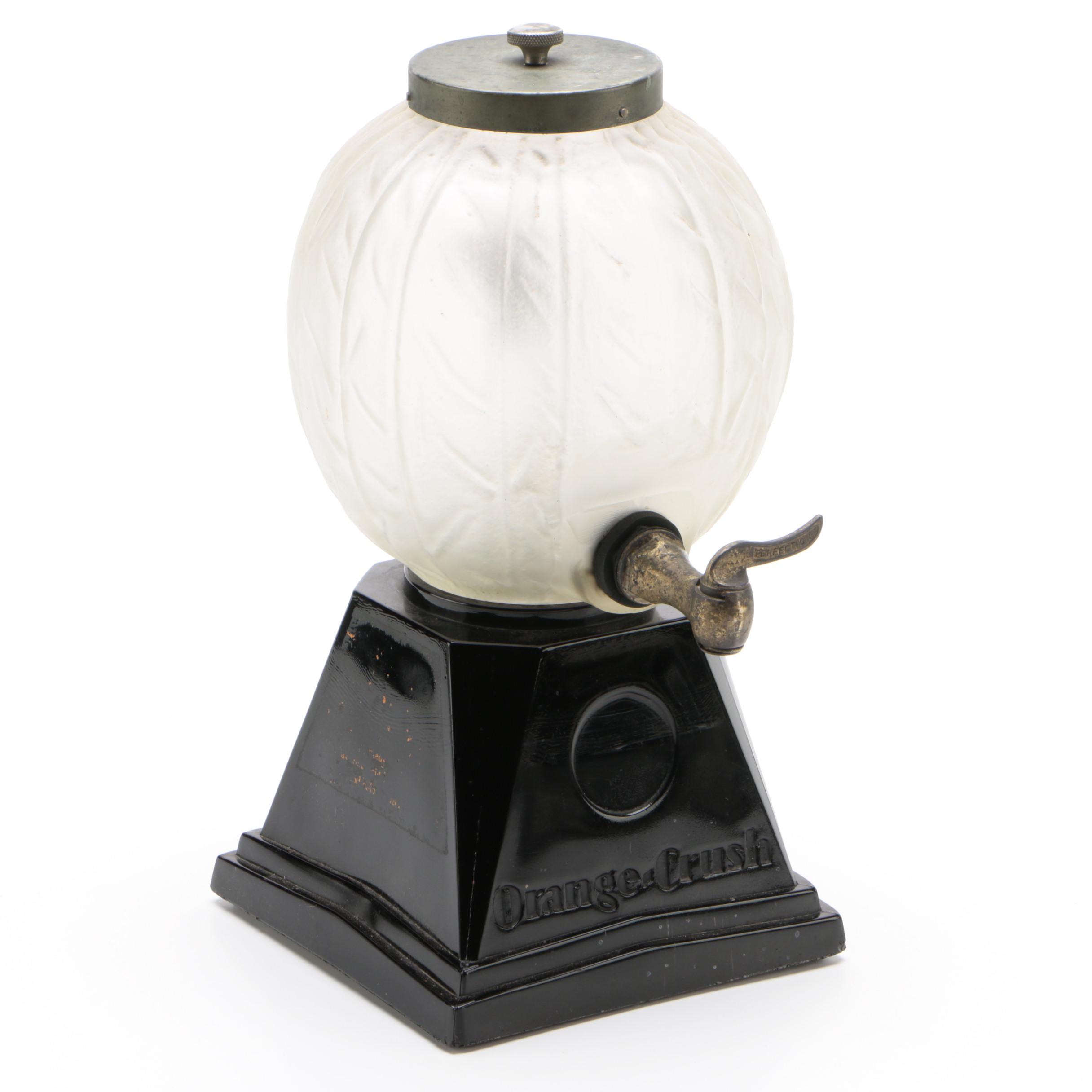 Orange Crush Beverage Dispenser with Frosted Glass Globe, 1930s