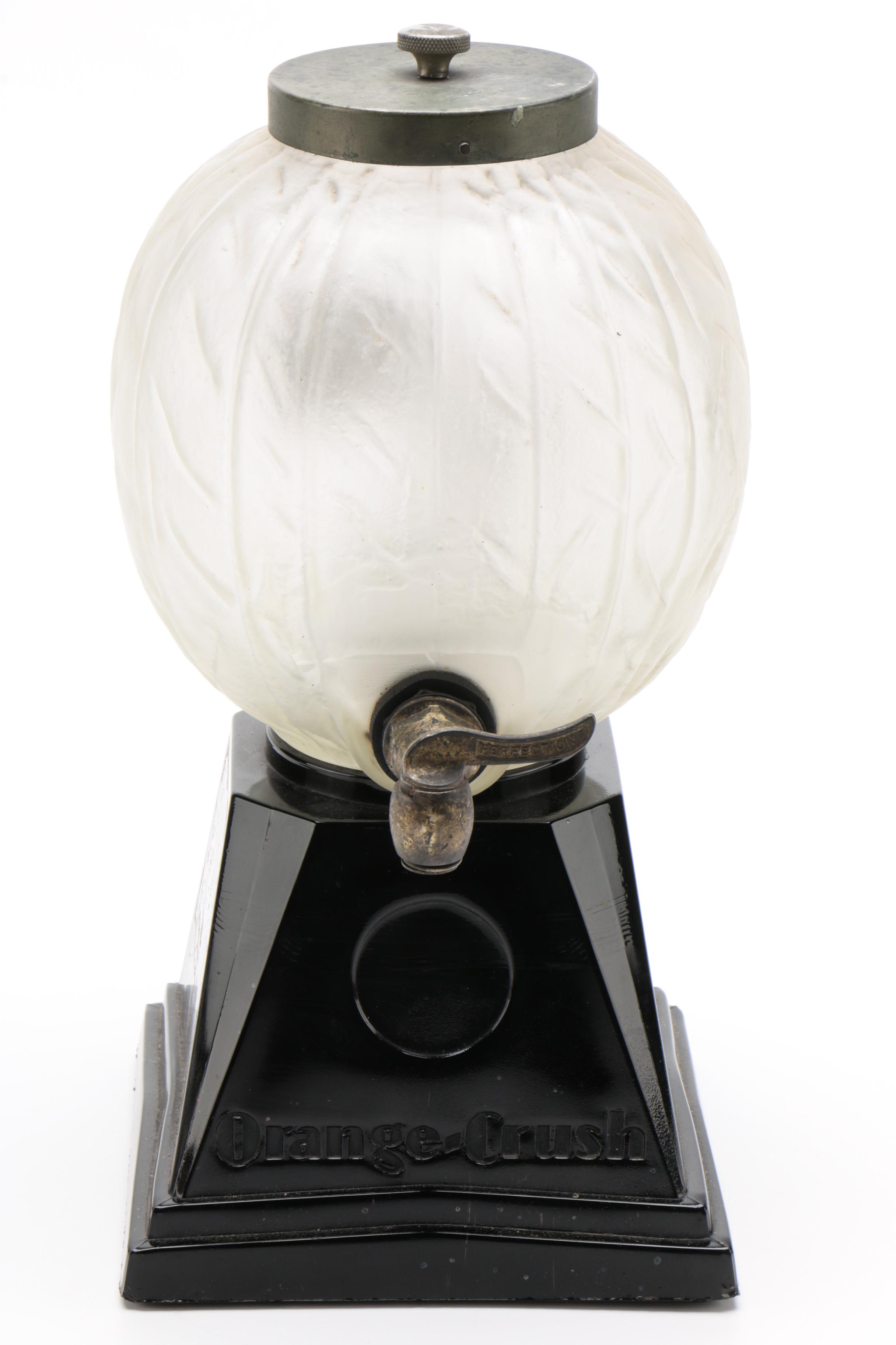 Orange Crush Beverage Dispenser with Frosted Glass Globe, 1930s