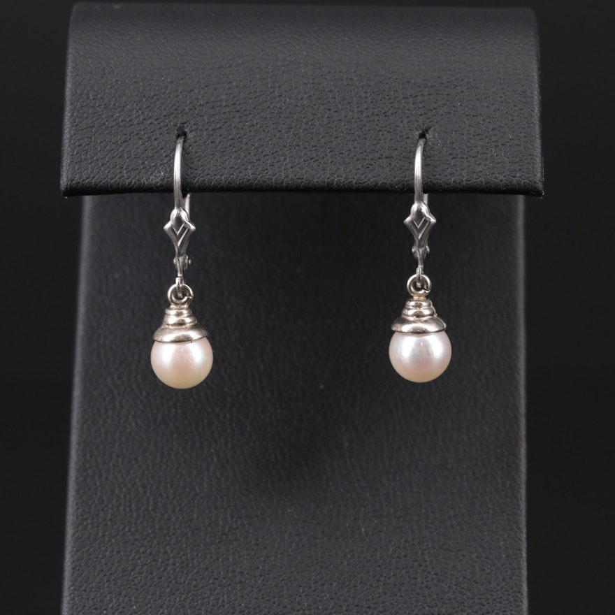 14K White Gold Cultured Pearl Dangle Earrings