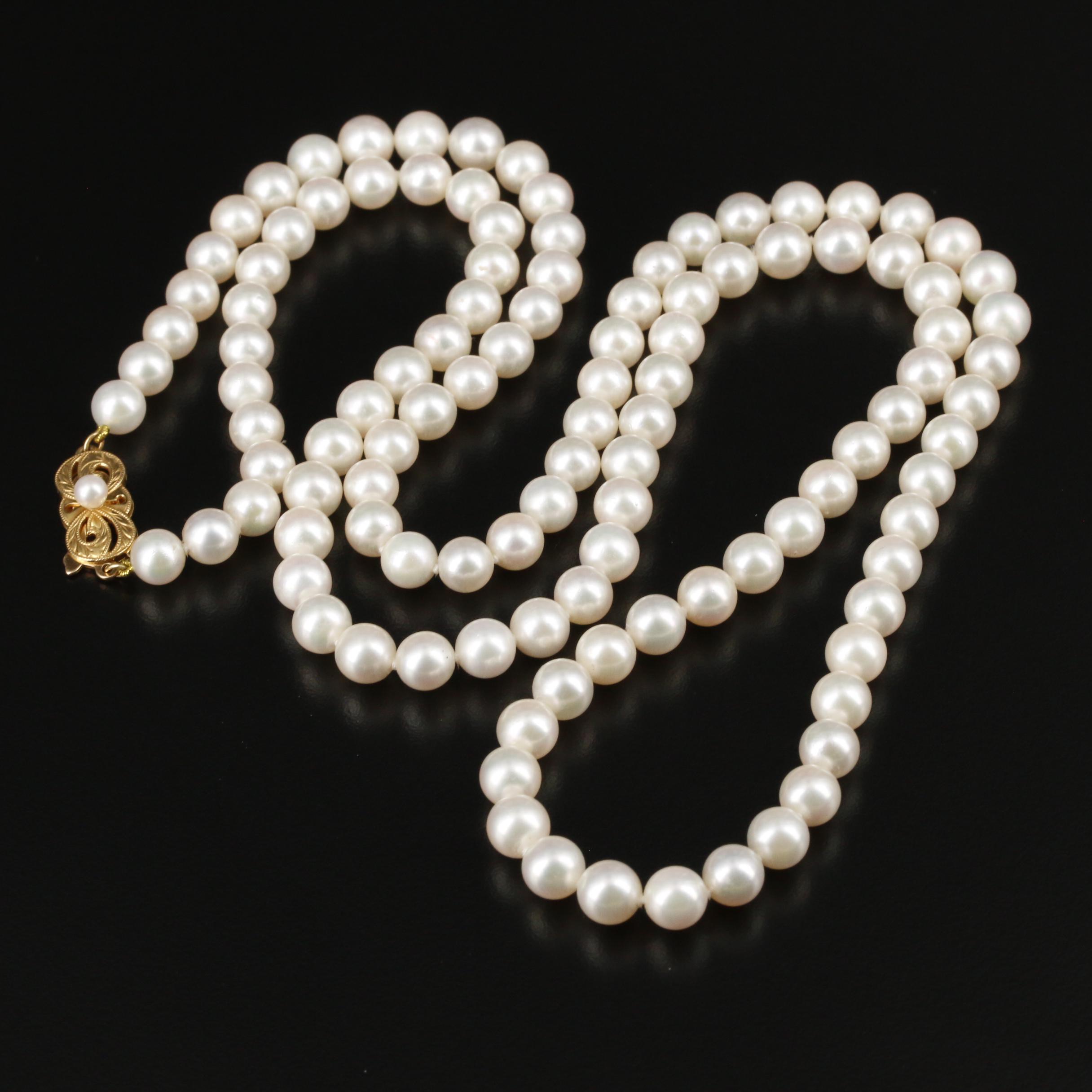 Mikimoto Cultured Pearl Necklace With 18K Yellow Gold Clasp