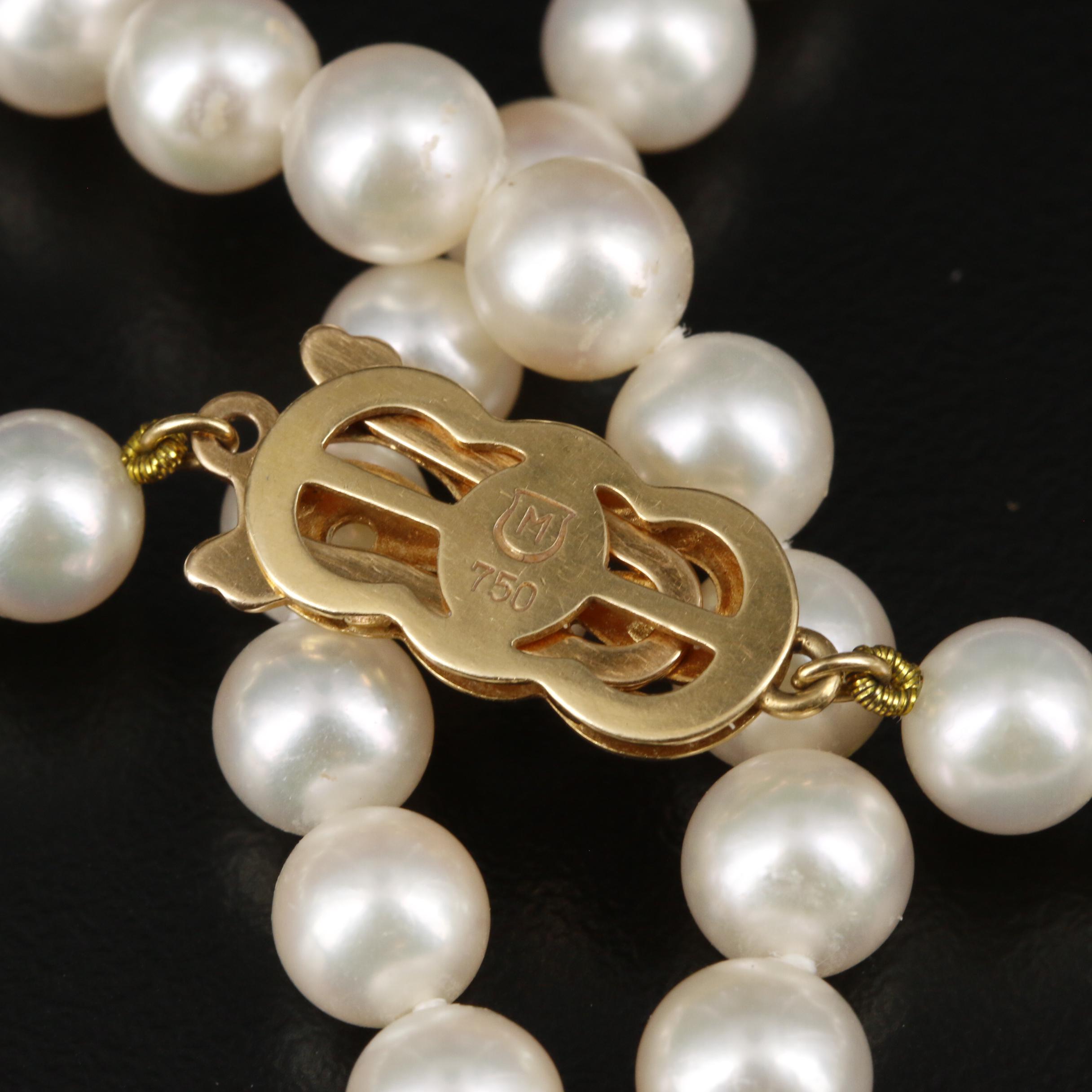 Mikimoto Cultured Pearl Necklace With 18K Yellow Gold Clasp