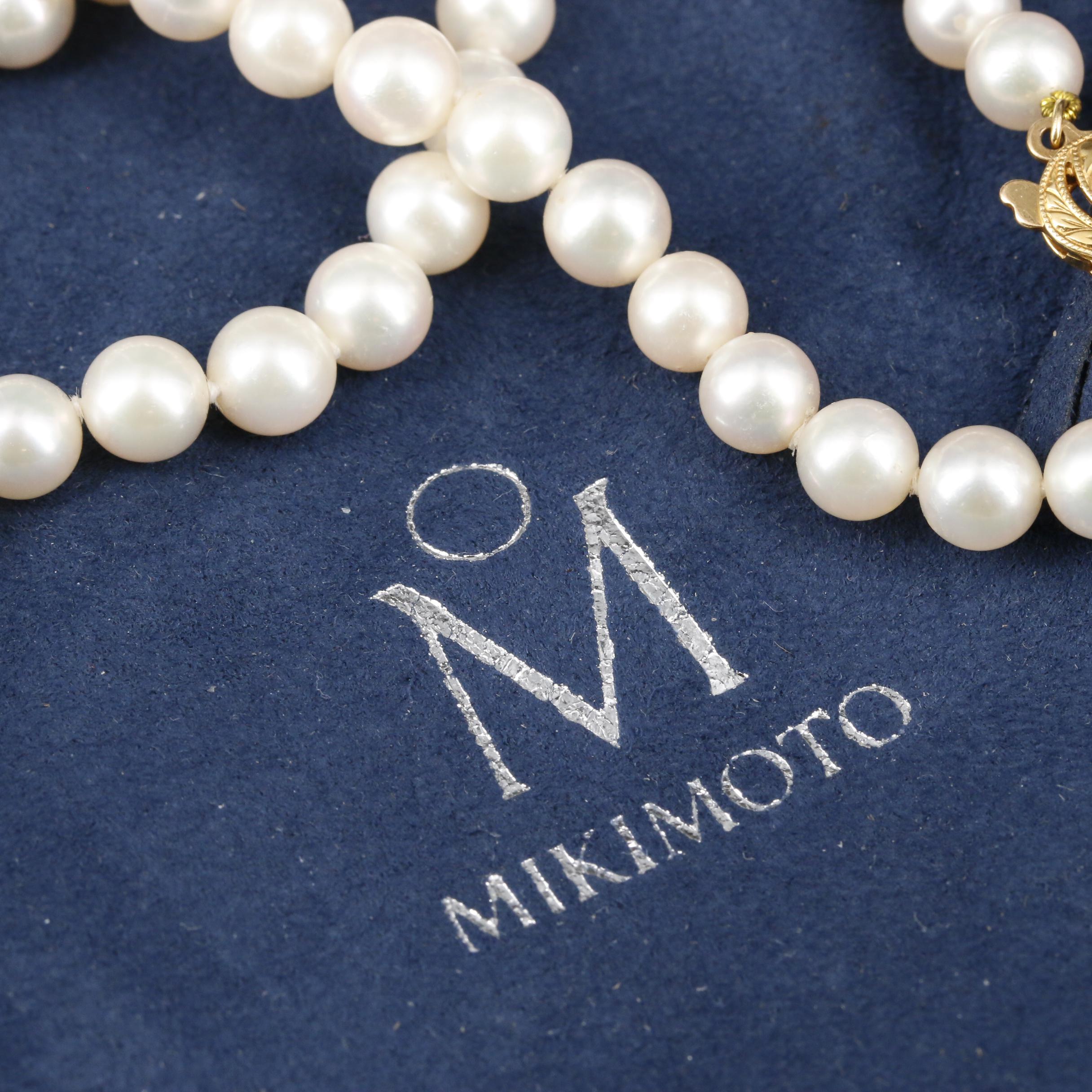 Mikimoto Cultured Pearl Necklace With 18K Yellow Gold Clasp