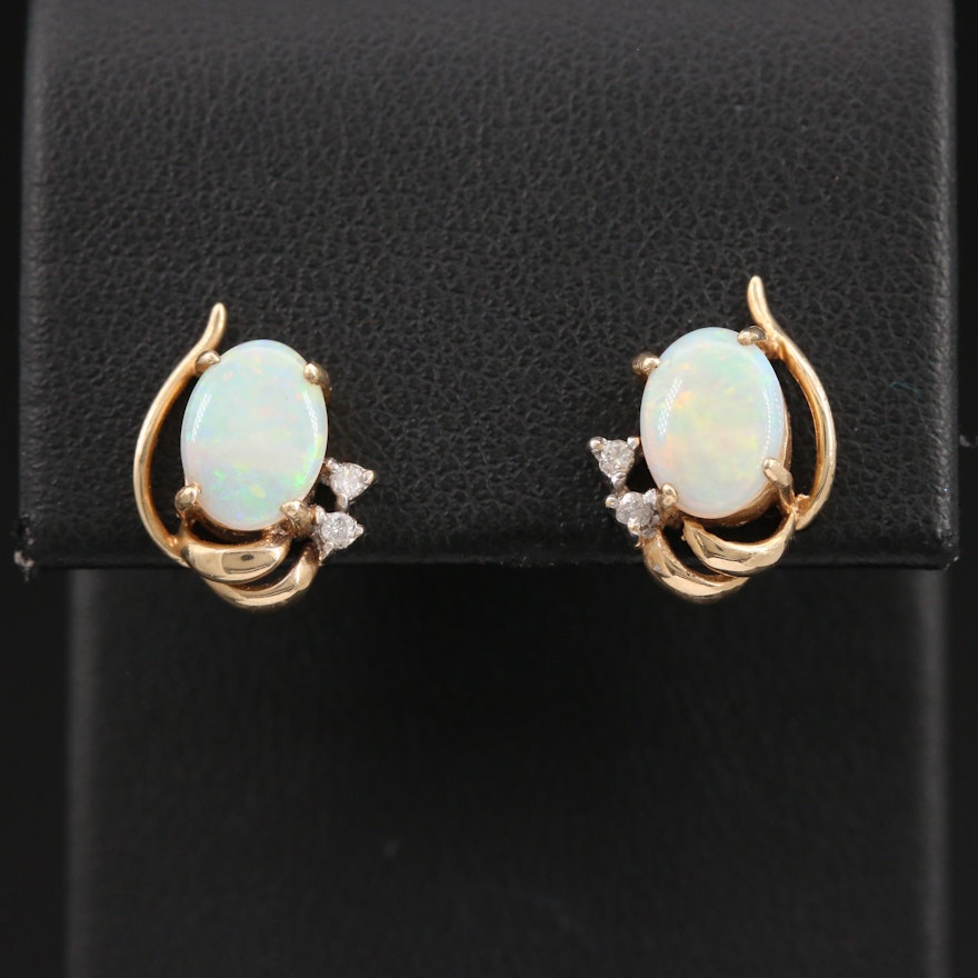 14K Yellow Gold Opal and Diamond Earrings