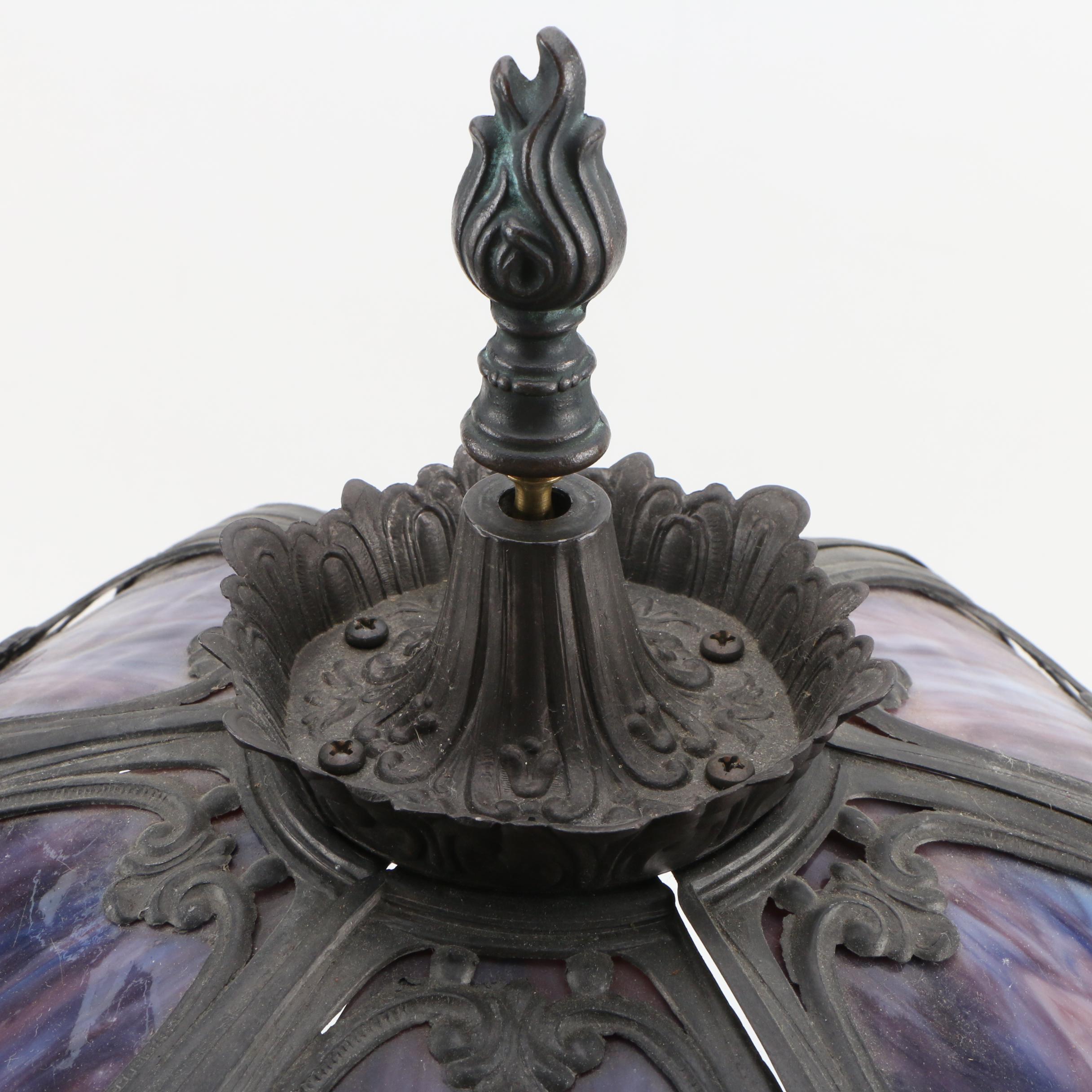 Berman Victorian Style Table Lamp with Slag Glass Shade, 1996