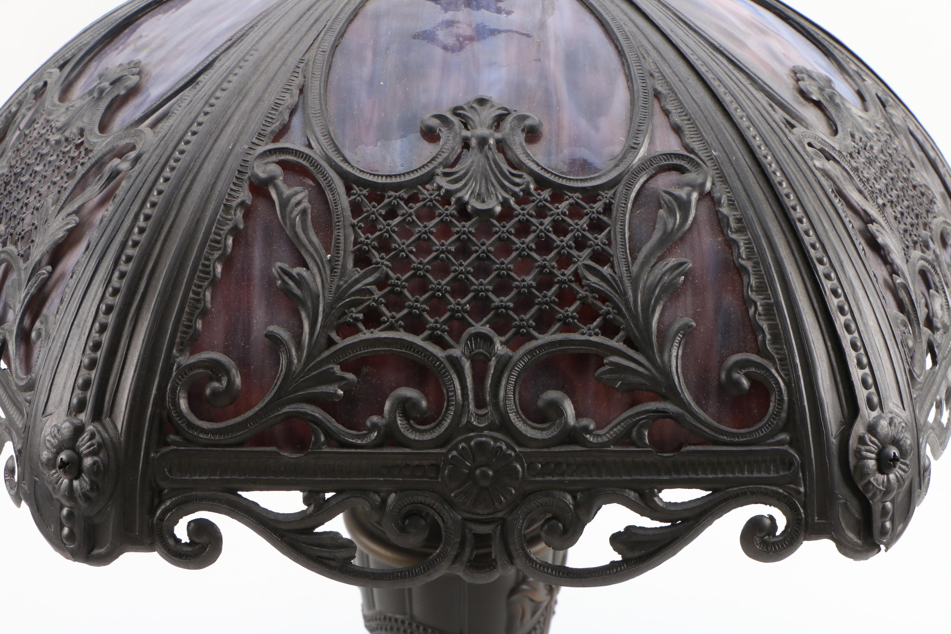 Berman Victorian Style Table Lamp with Slag Glass Shade, 1996