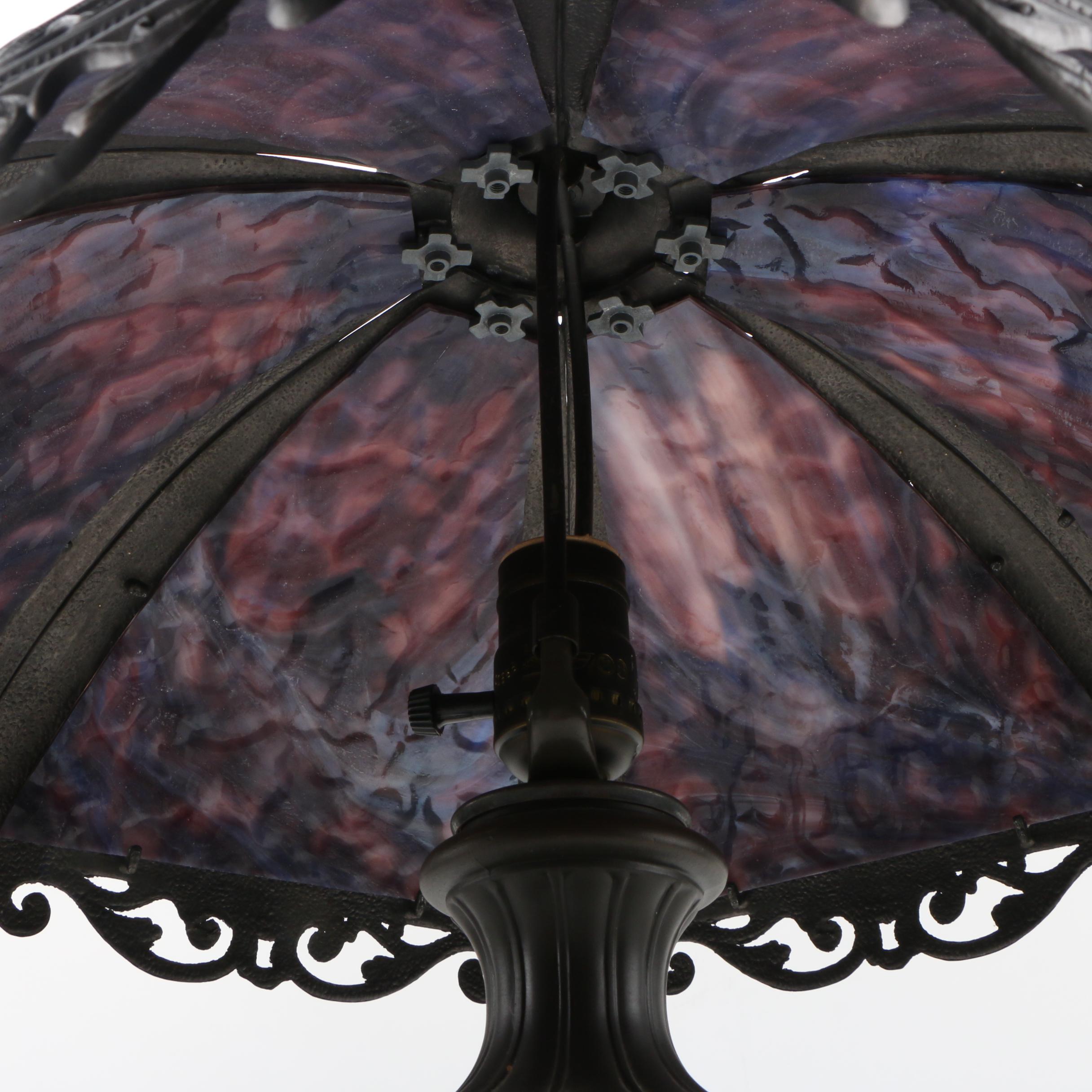 Berman Victorian Style Table Lamp with Slag Glass Shade, 1996