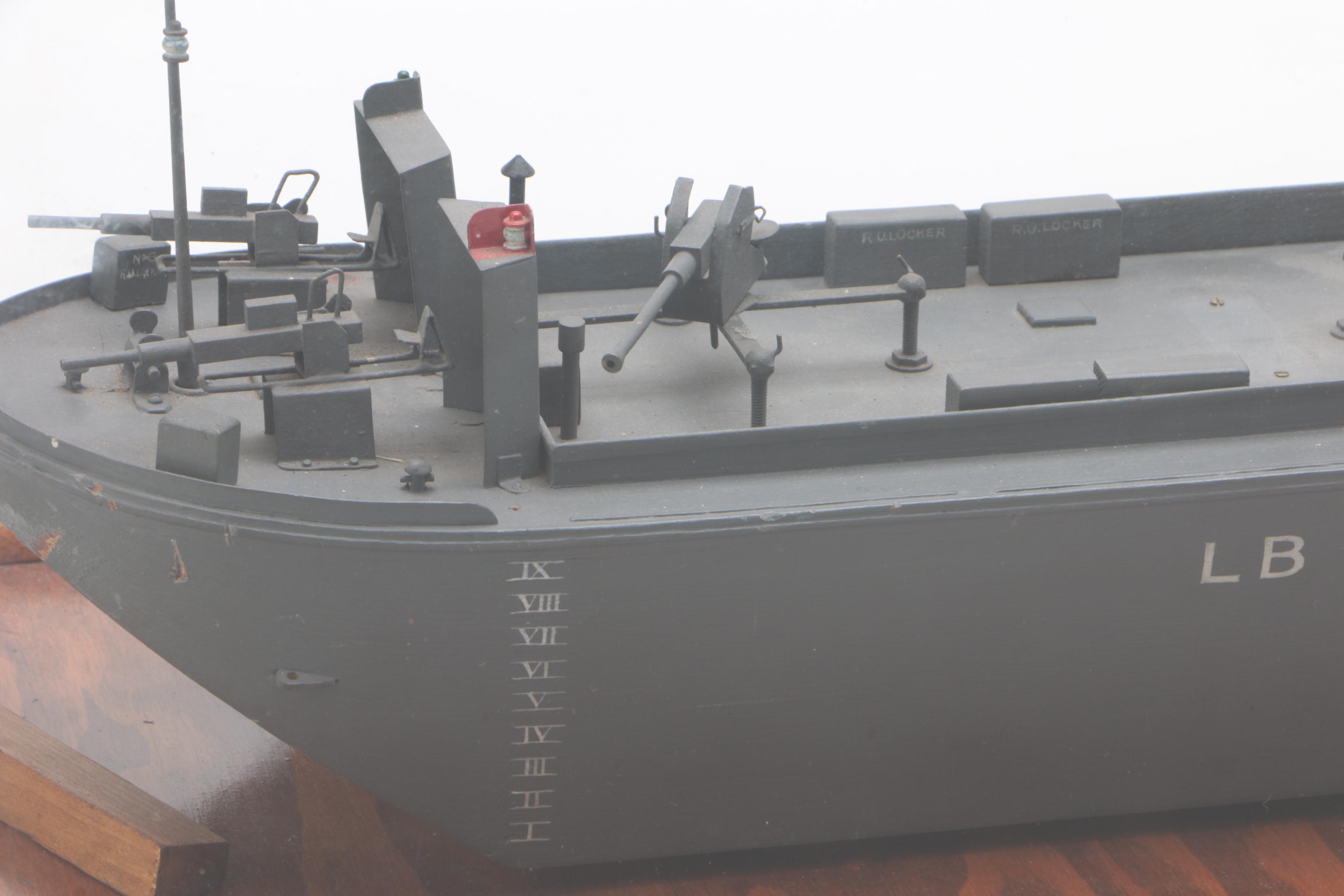 Handcrafted World War II "Duck" Landing Craft Model in Tabletop Display Case