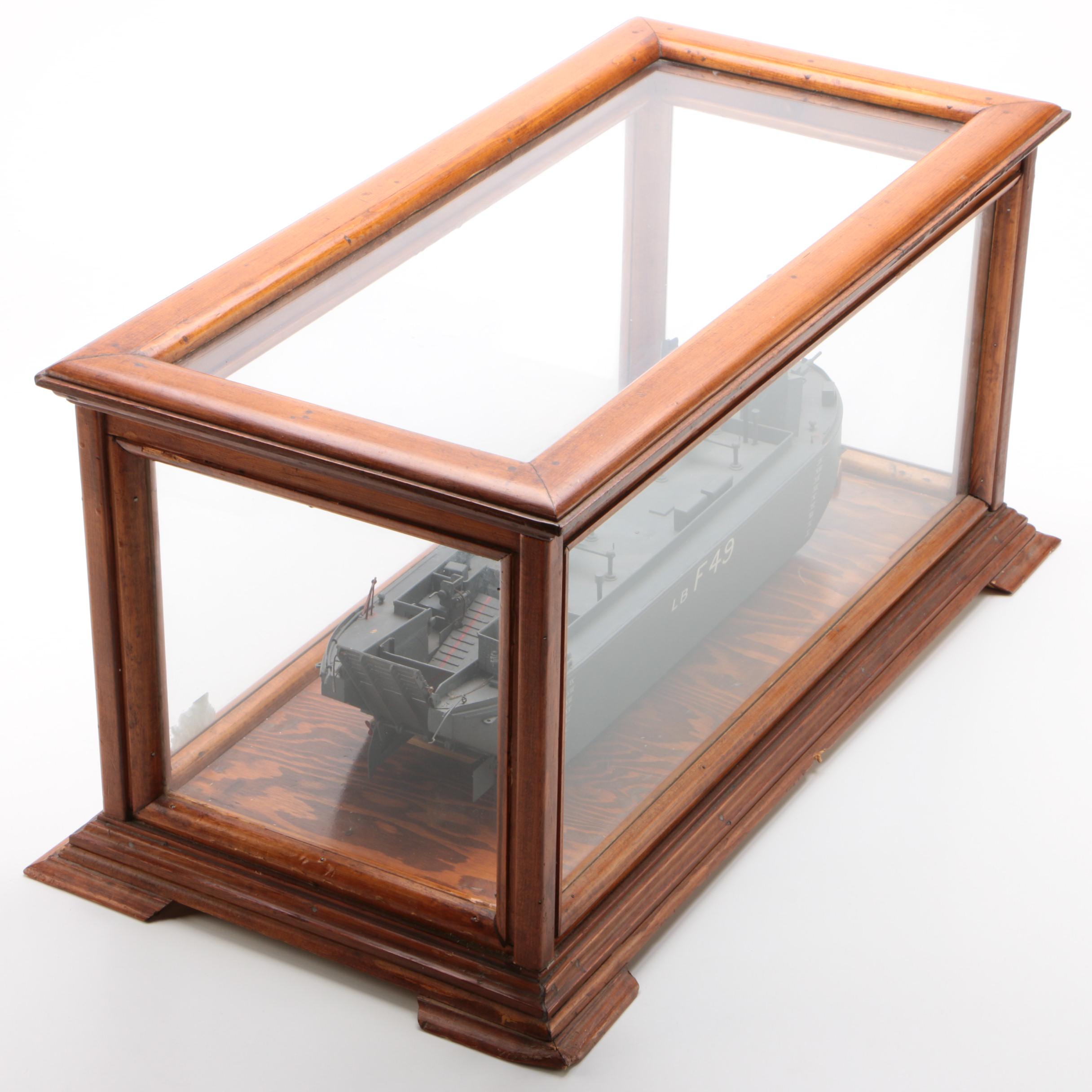 Handcrafted World War II "Duck" Landing Craft Model in Tabletop Display Case