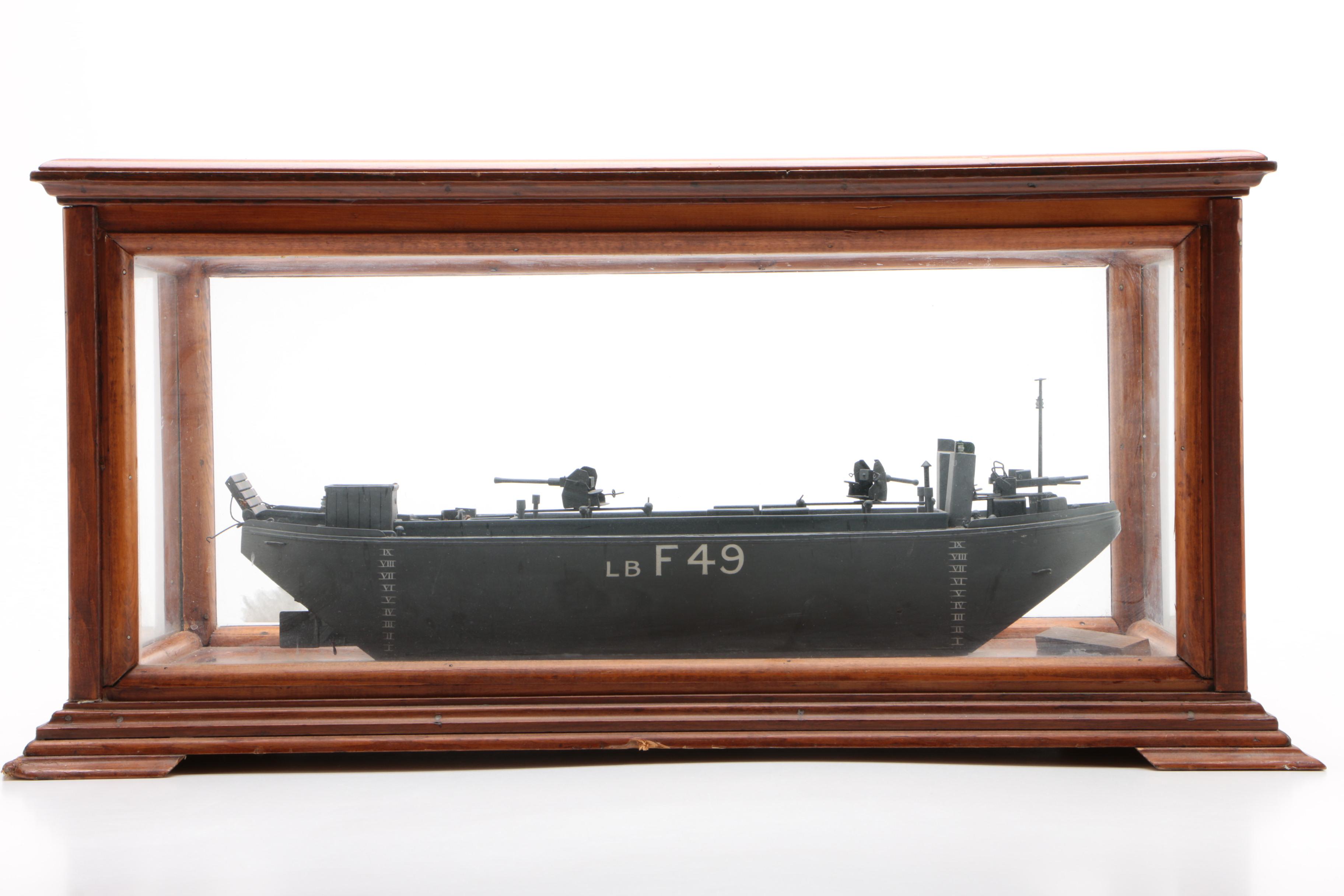 Handcrafted World War II "Duck" Landing Craft Model in Tabletop Display Case