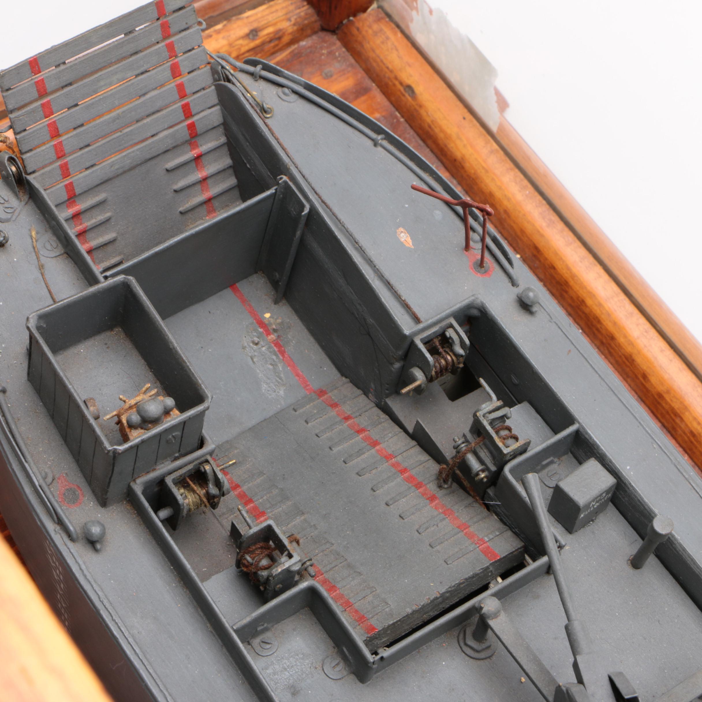 Handcrafted World War II "Duck" Landing Craft Model in Tabletop Display Case