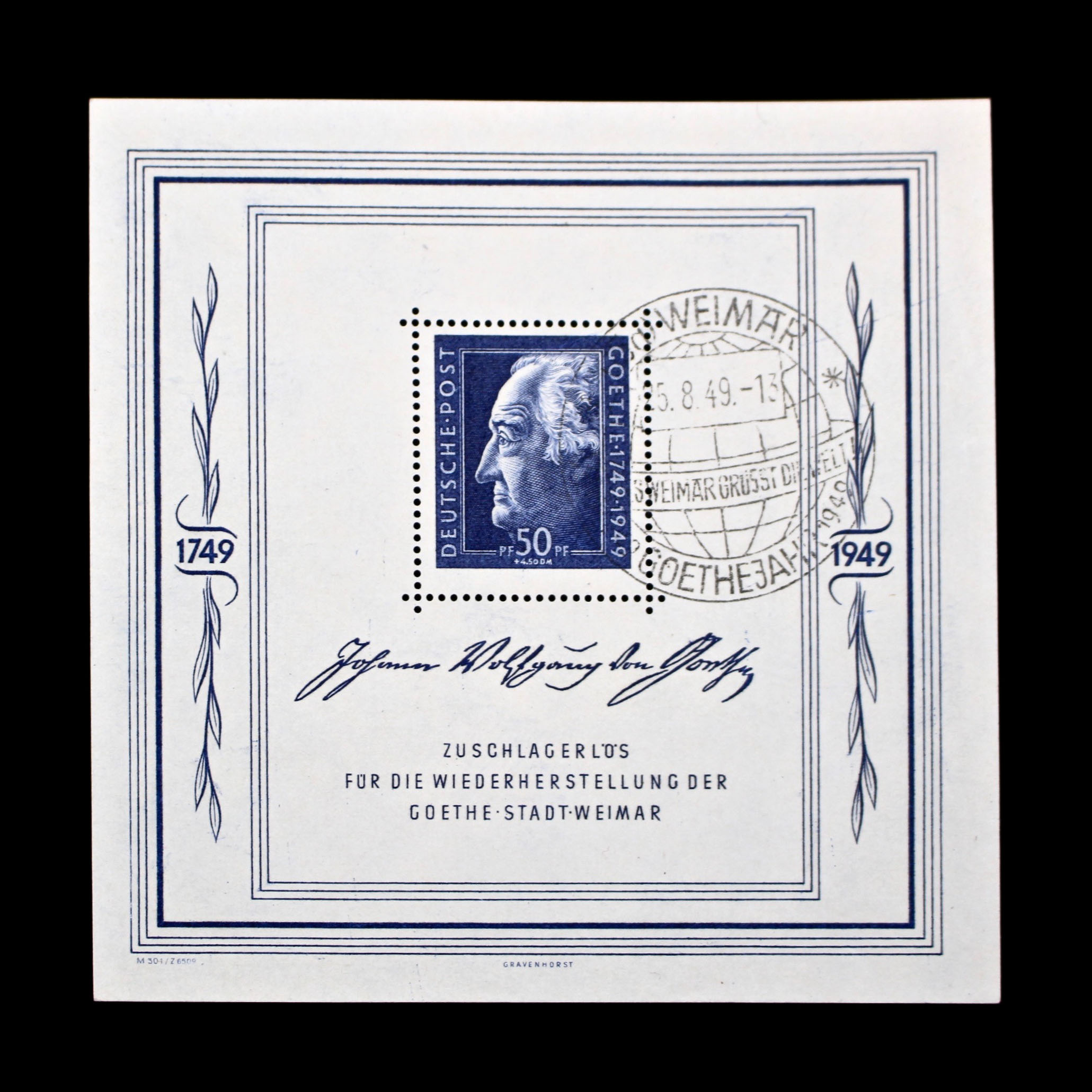 1949 Germany John Wolfgang Von Goethe Souvenir Stamp Sheet