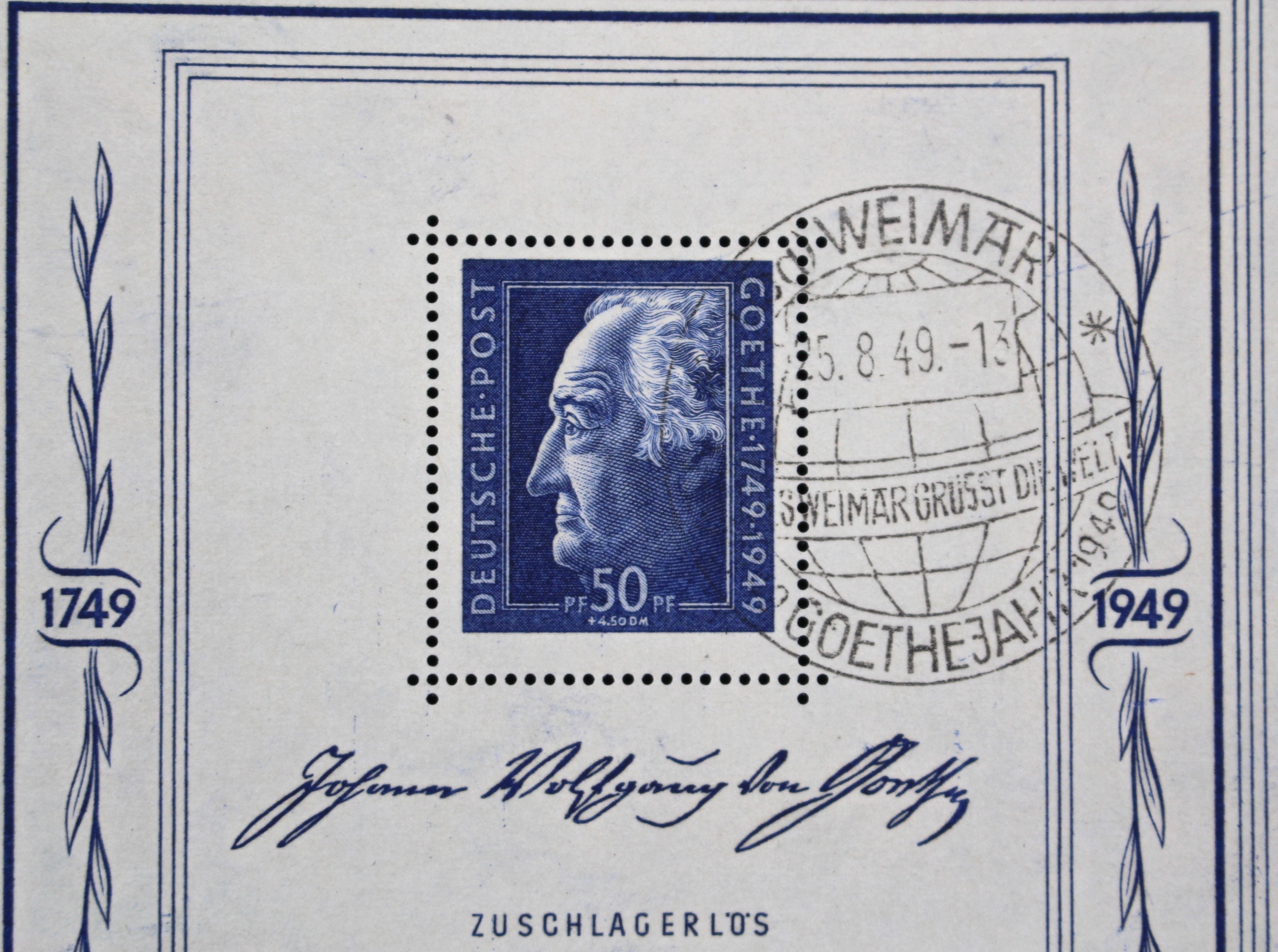 1949 Germany John Wolfgang Von Goethe Souvenir Stamp Sheet