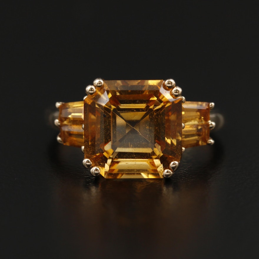 14K Yellow Gold Citrine Cathedral Ring