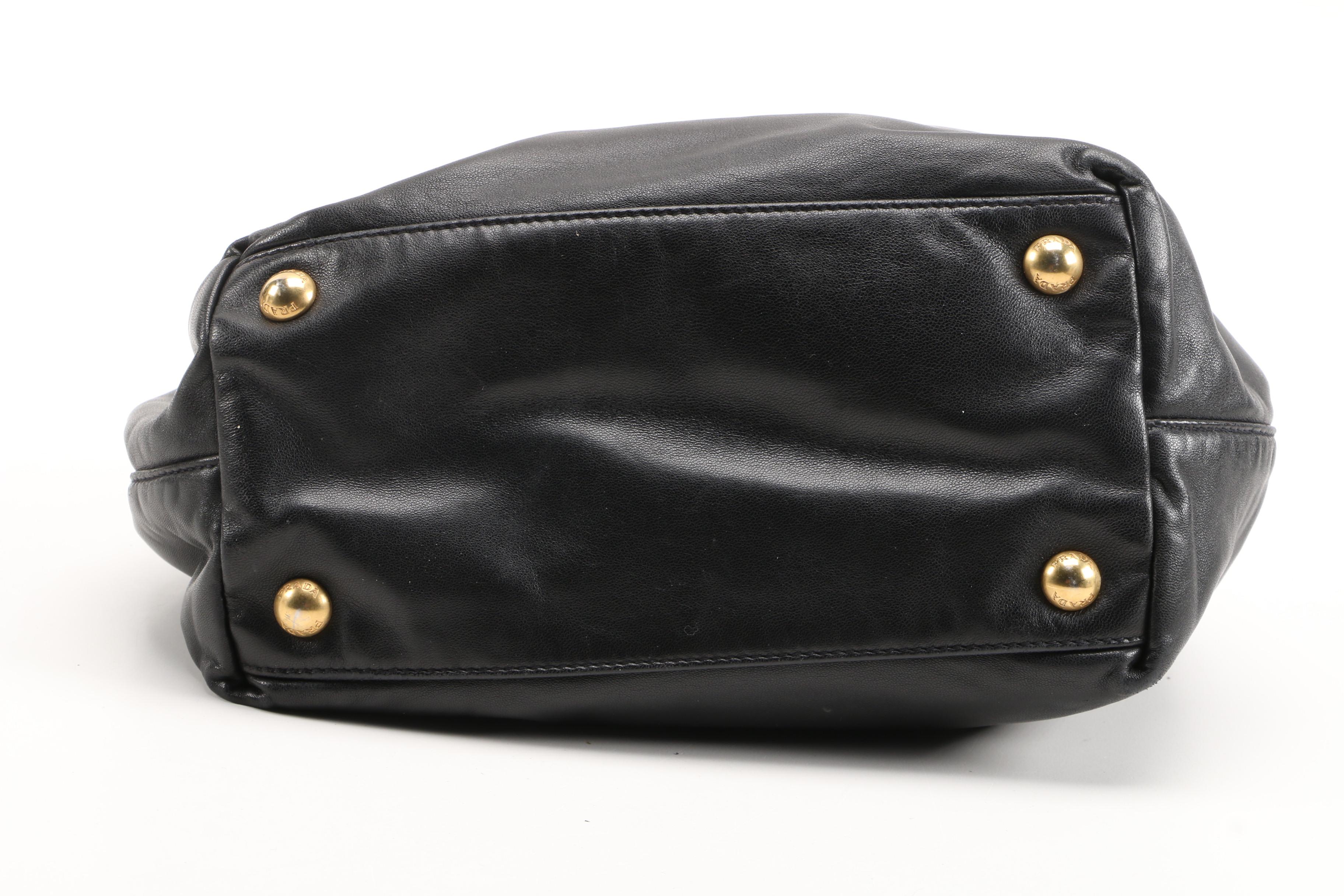 Prada Lambskin Leather Begonia Bow Handbag in Black with Pink Bow