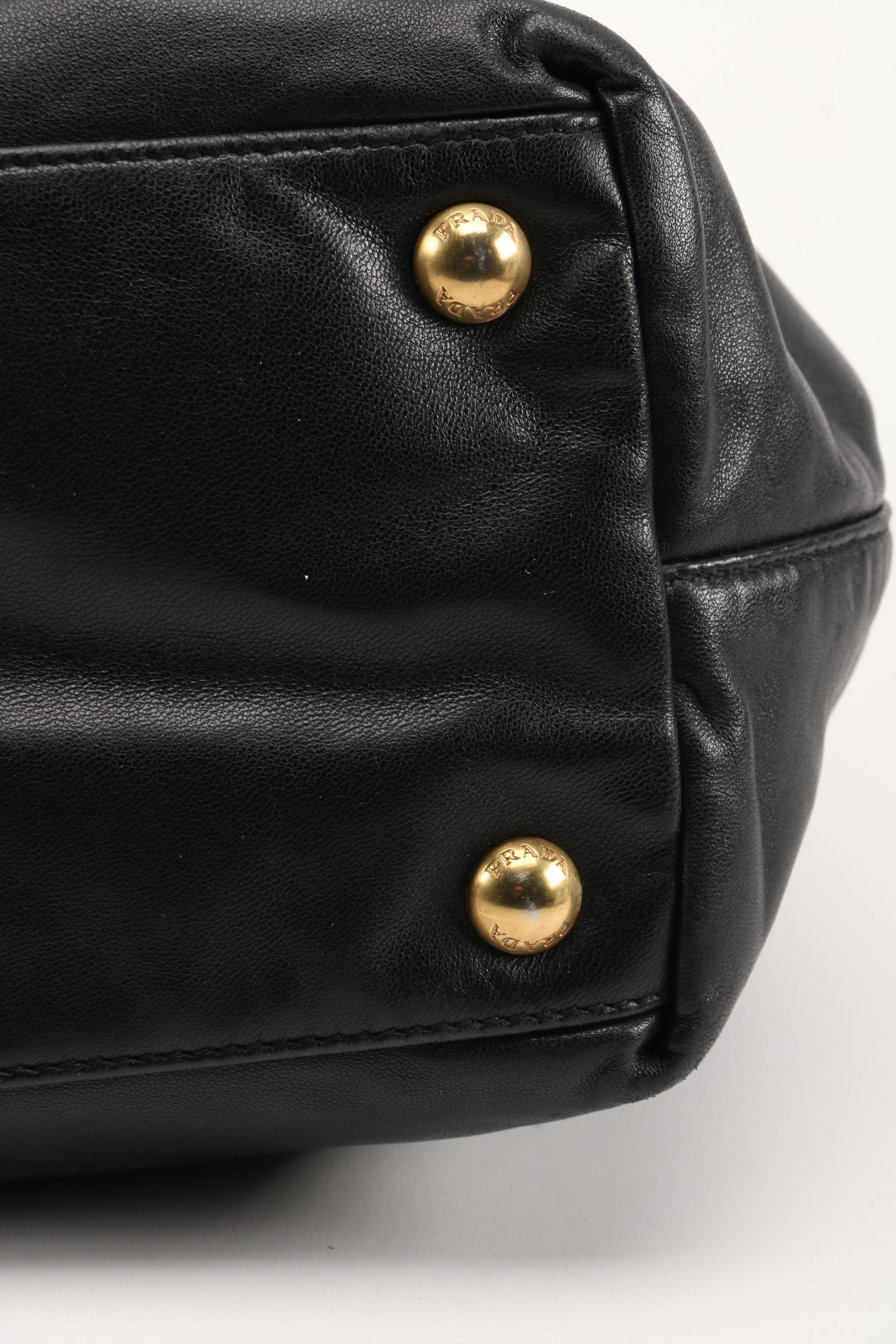 Prada Lambskin Leather Begonia Bow Handbag in Black with Pink Bow