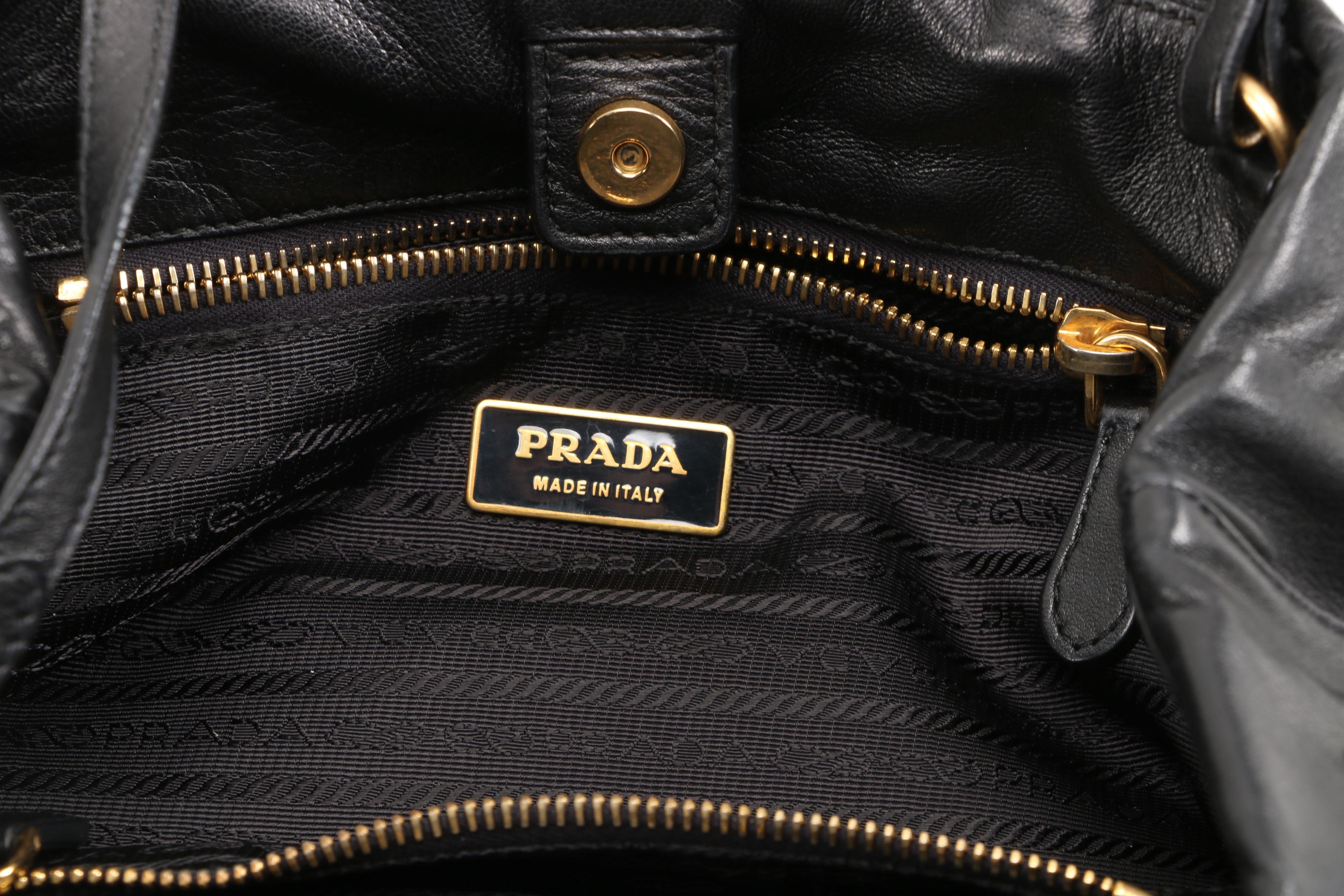 Prada Lambskin Leather Begonia Bow Handbag in Black with Pink Bow
