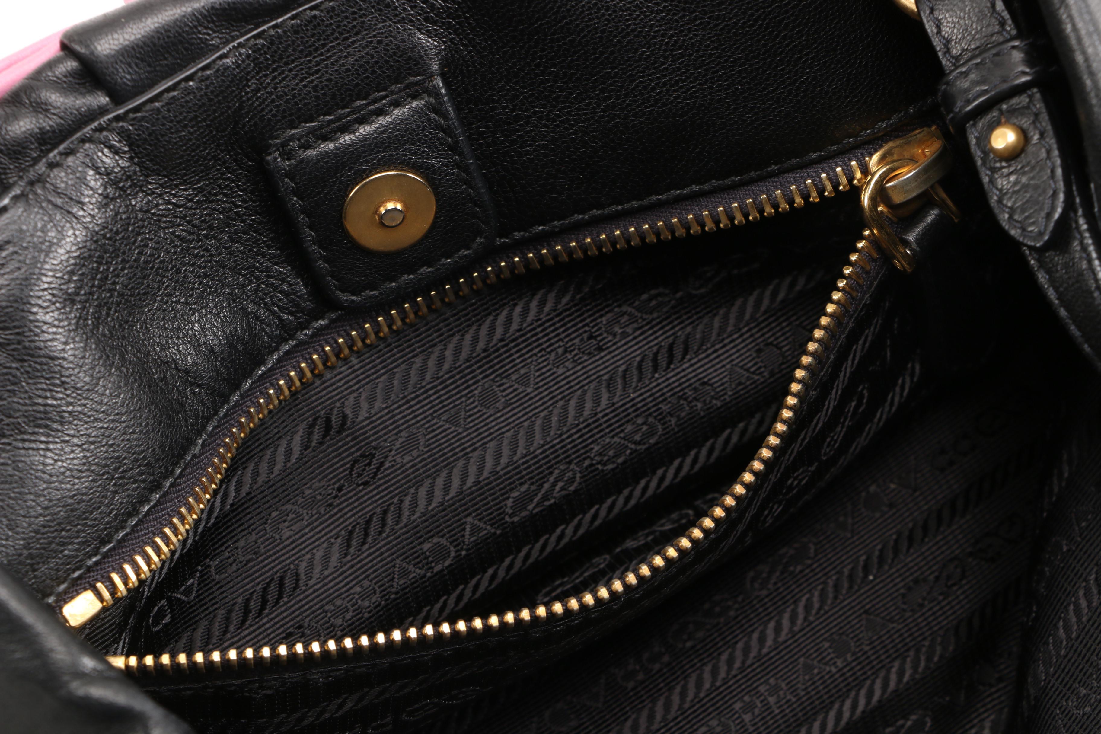 Prada Lambskin Leather Begonia Bow Handbag in Black with Pink Bow