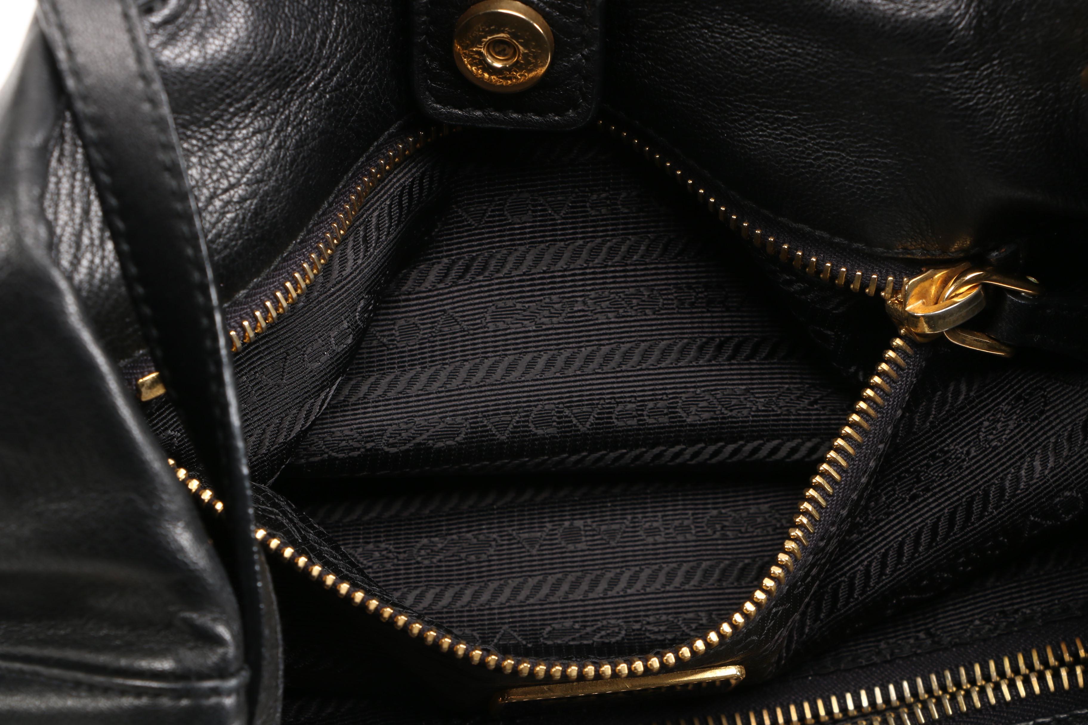 Prada Lambskin Leather Begonia Bow Handbag in Black with Pink Bow