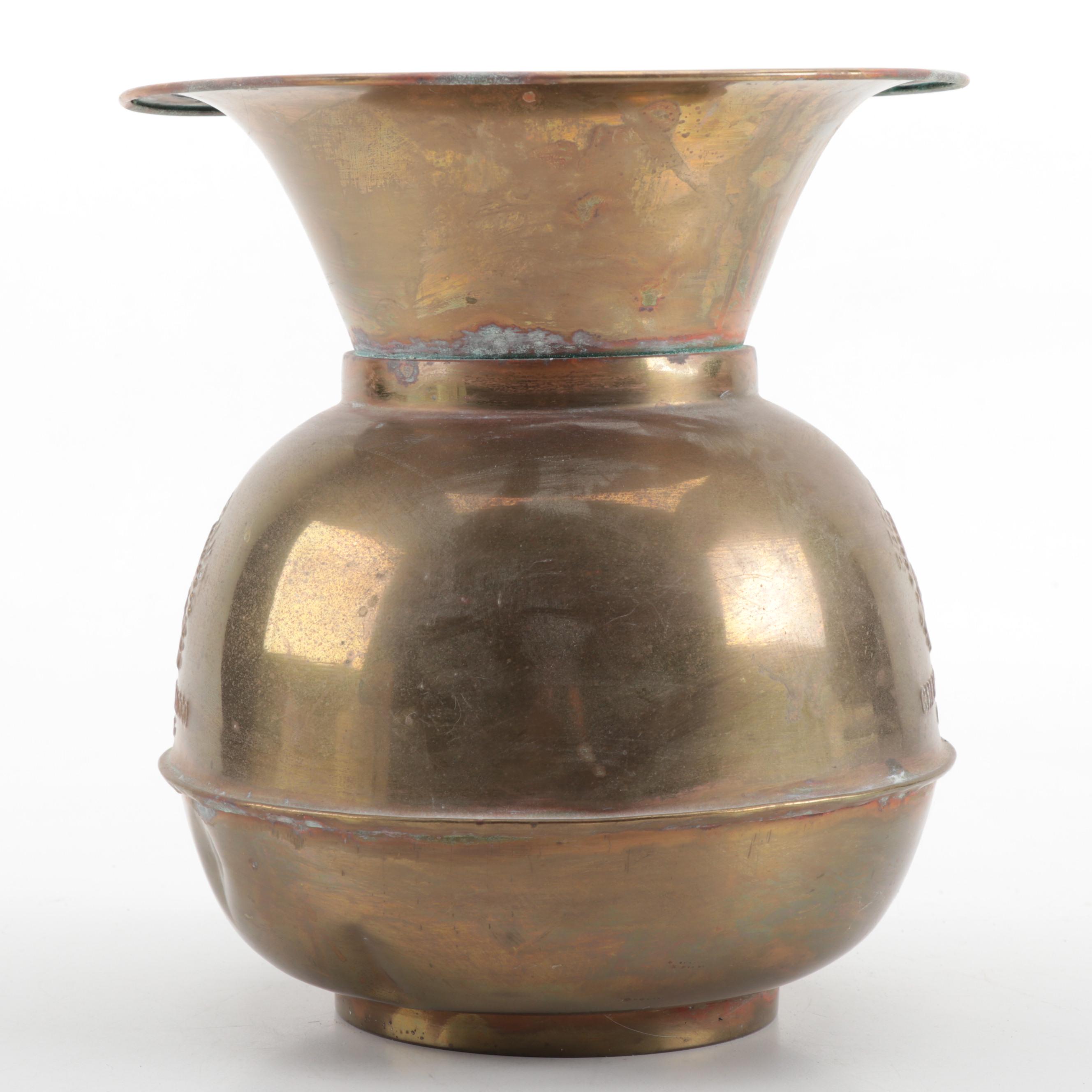 Redskin Brand Chewing Tobacco Brass Spittoon, Vintage