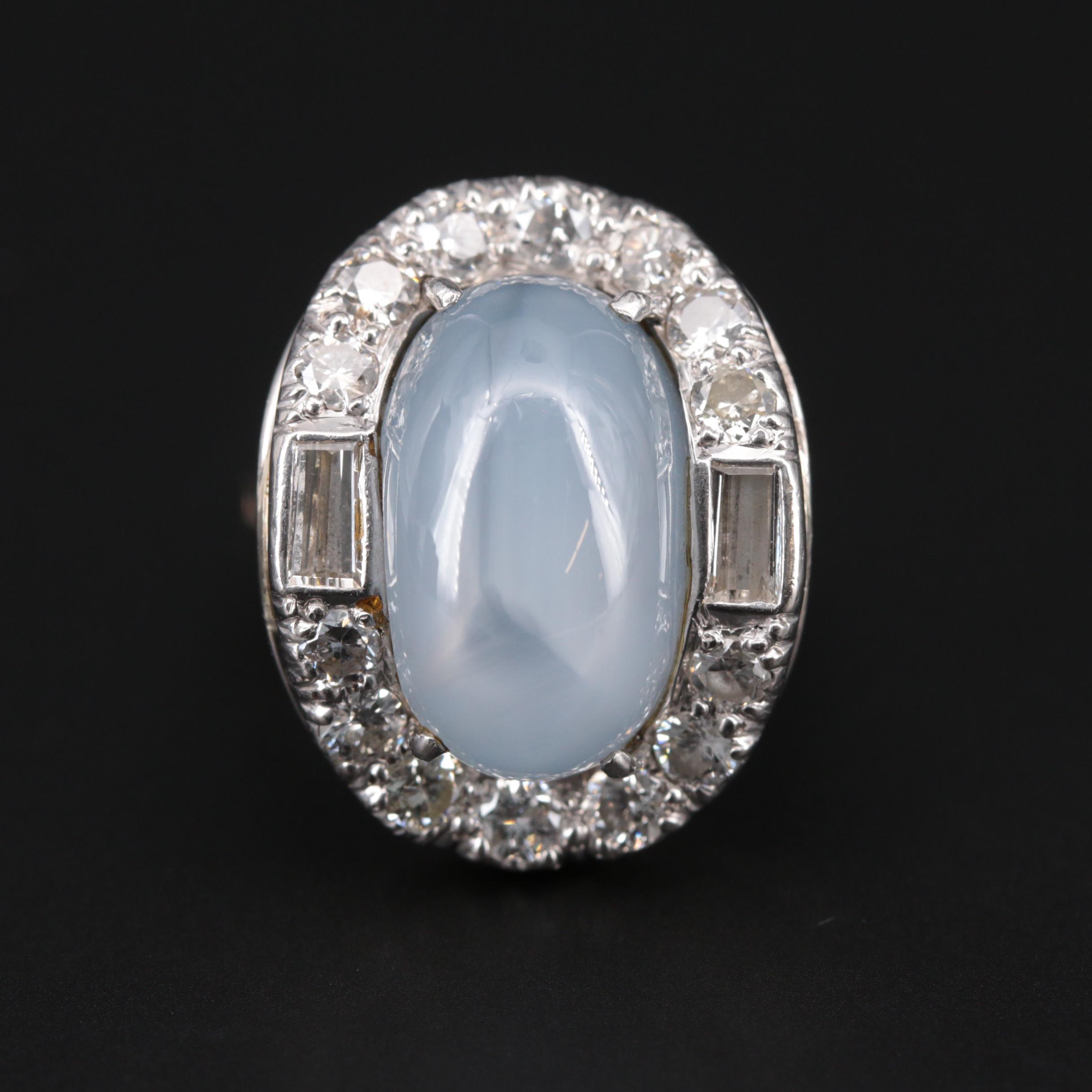 Vintage Palladium 22.67 CT Star Sapphire and 1.26 CTW Diamond Ring