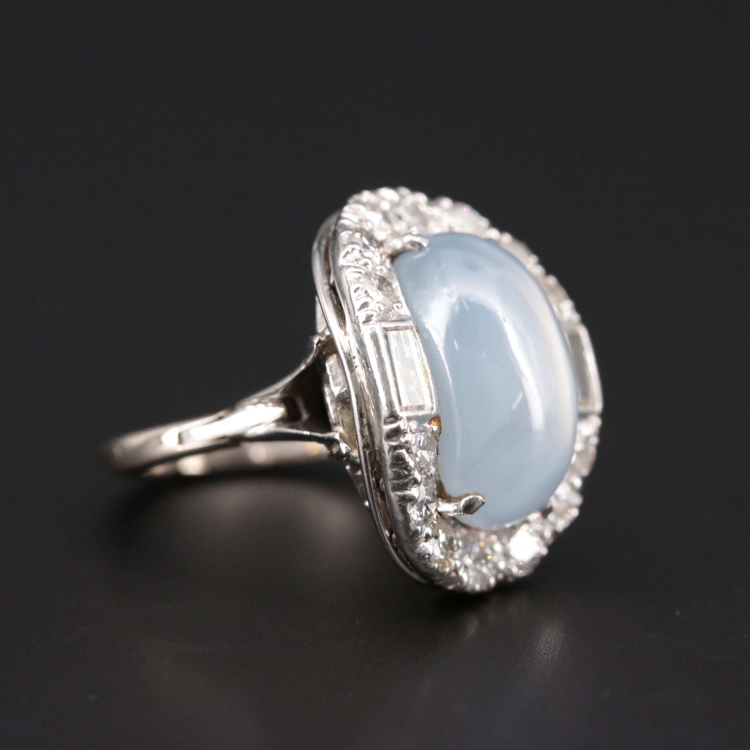 Vintage Palladium 22.67 CT Star Sapphire and 1.26 CTW Diamond Ring