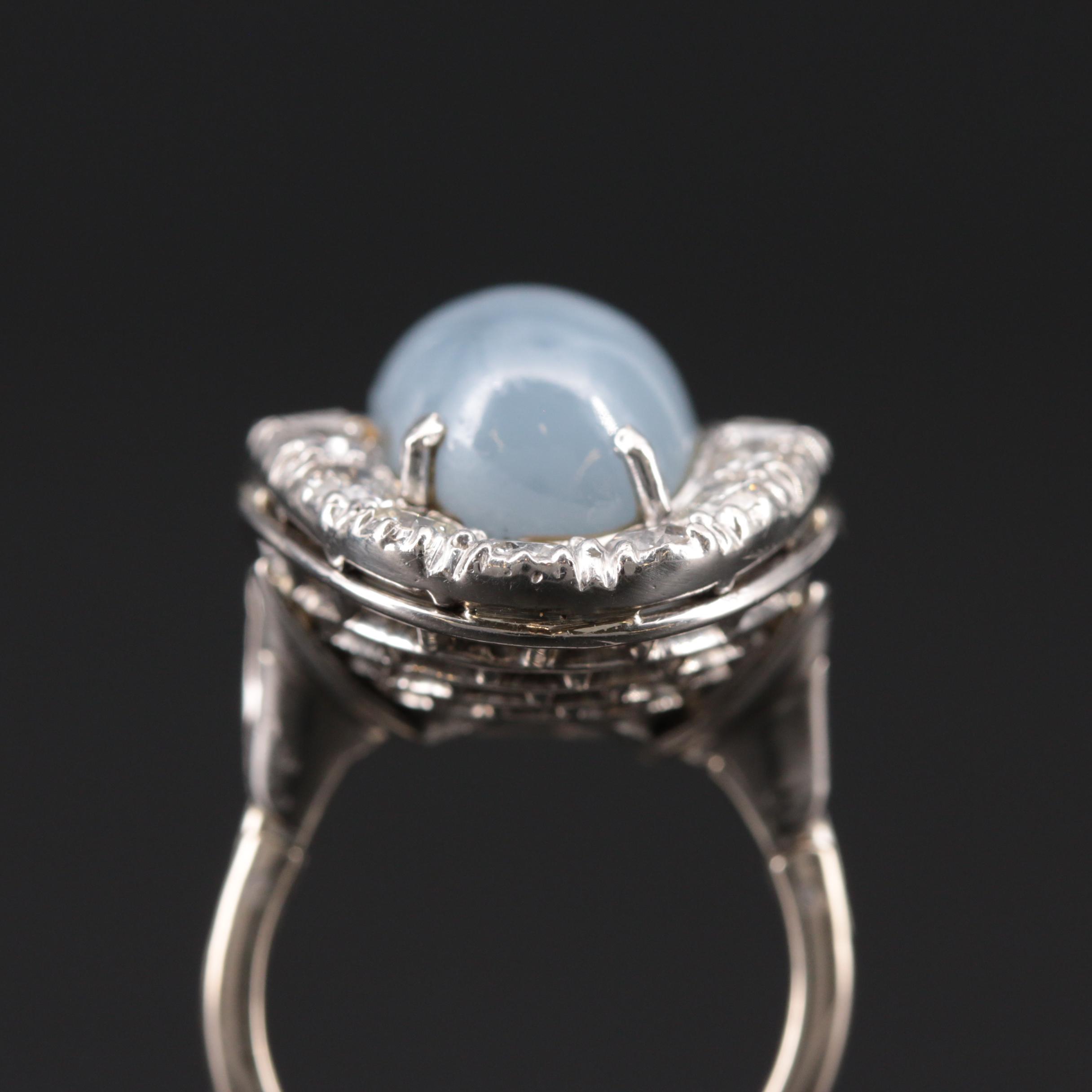 Vintage Palladium 22.67 CT Star Sapphire and 1.26 CTW Diamond Ring