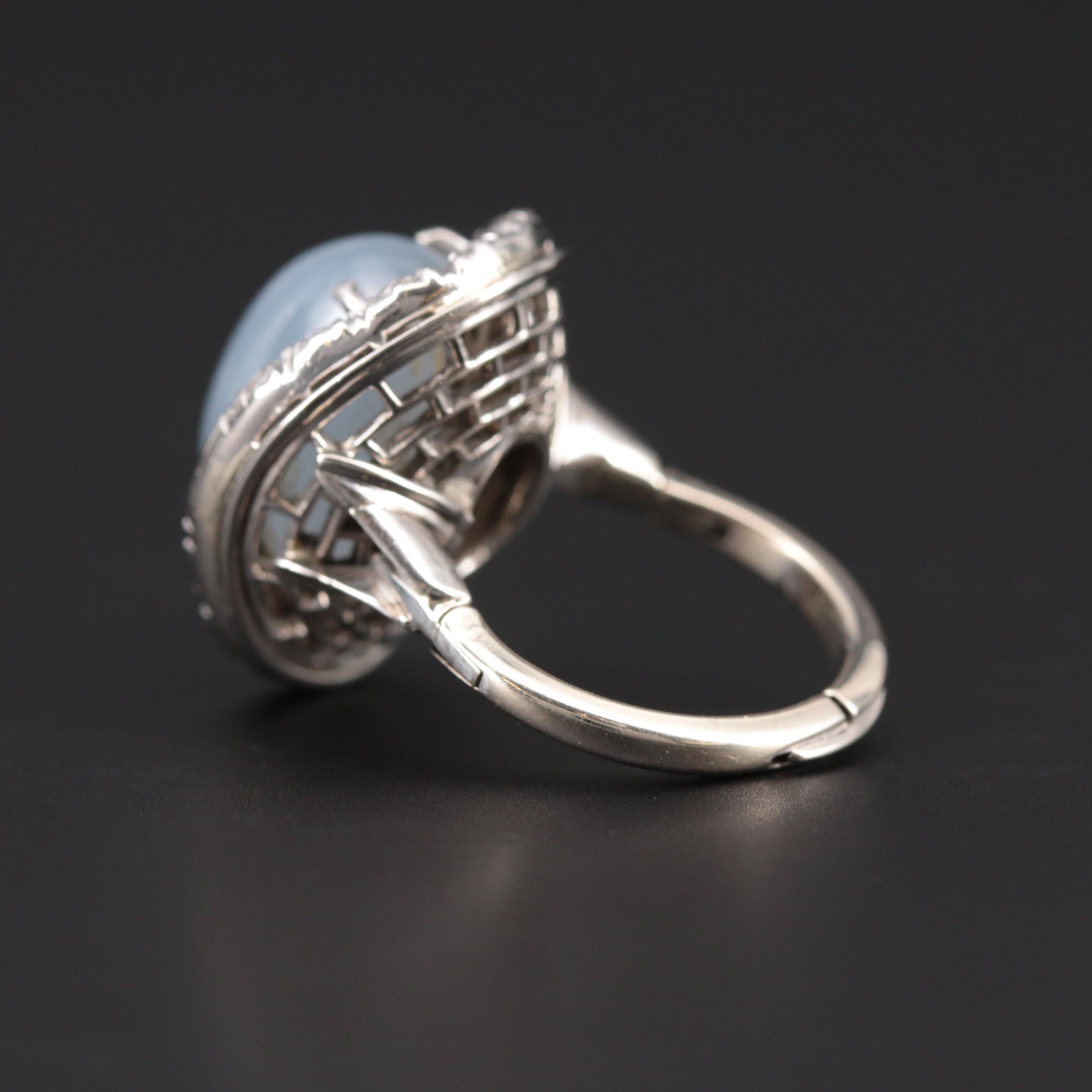 Vintage Palladium 22.67 CT Star Sapphire and 1.26 CTW Diamond Ring