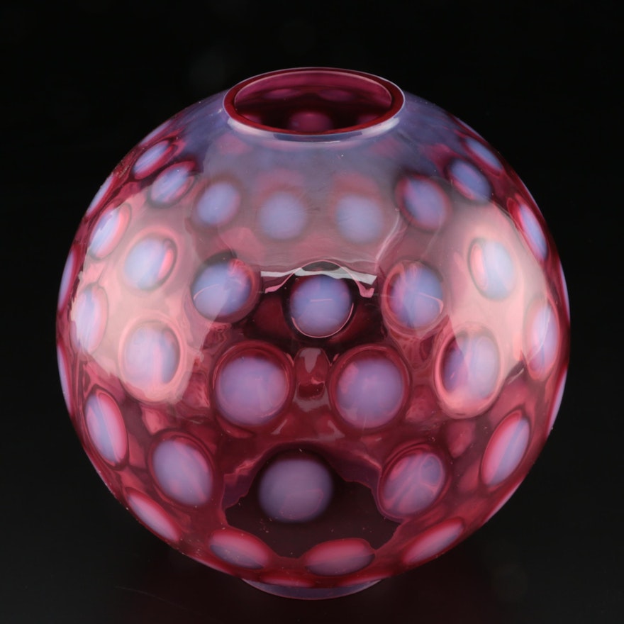 Fenton Cranberry Coin Dot Art Glass Globe Shade