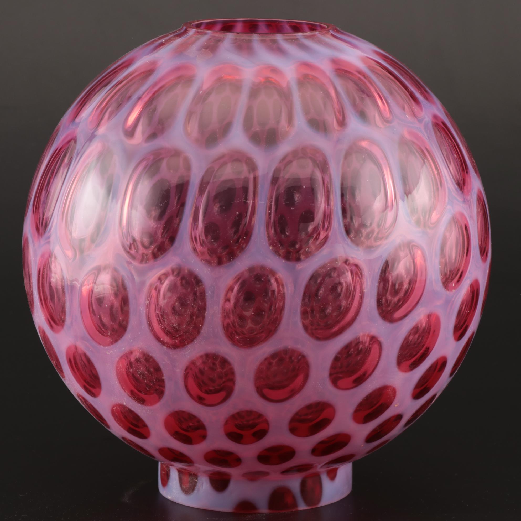 Fenton Cranberry Coin Dot Art Glass Globe Lamp Shade