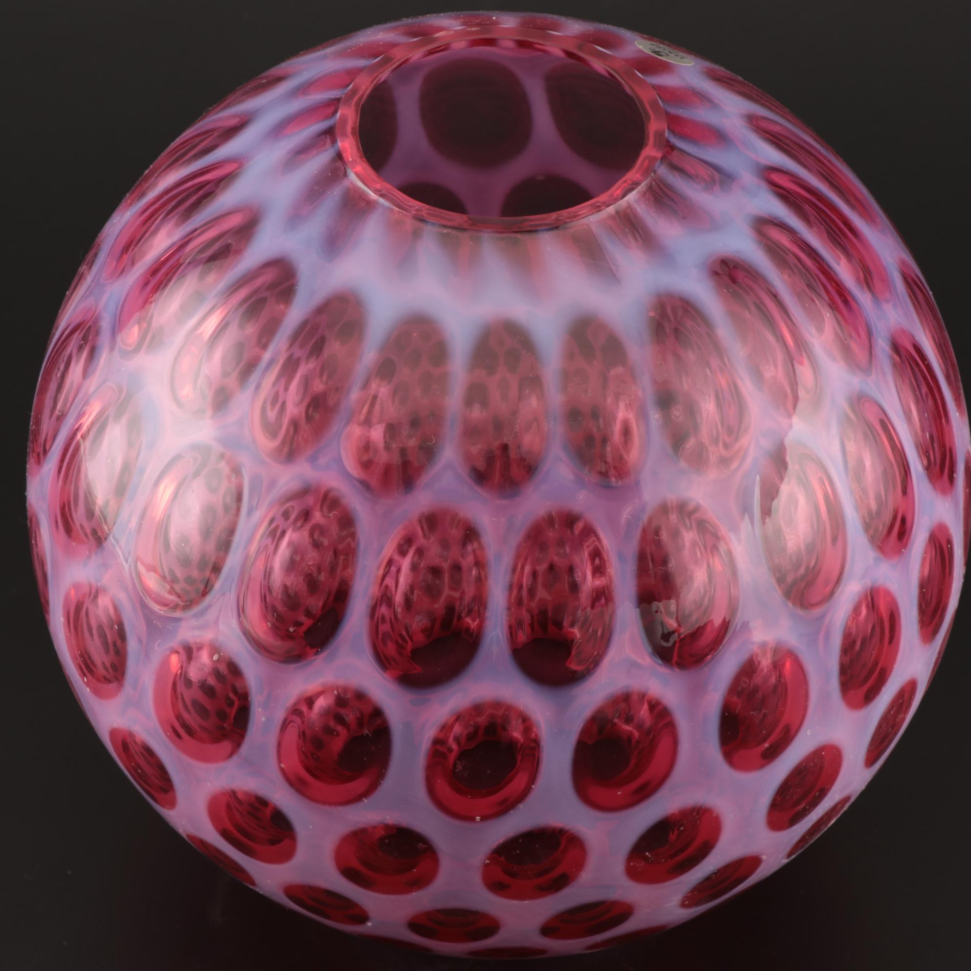 Fenton Cranberry Coin Dot Art Glass Globe Lamp Shade