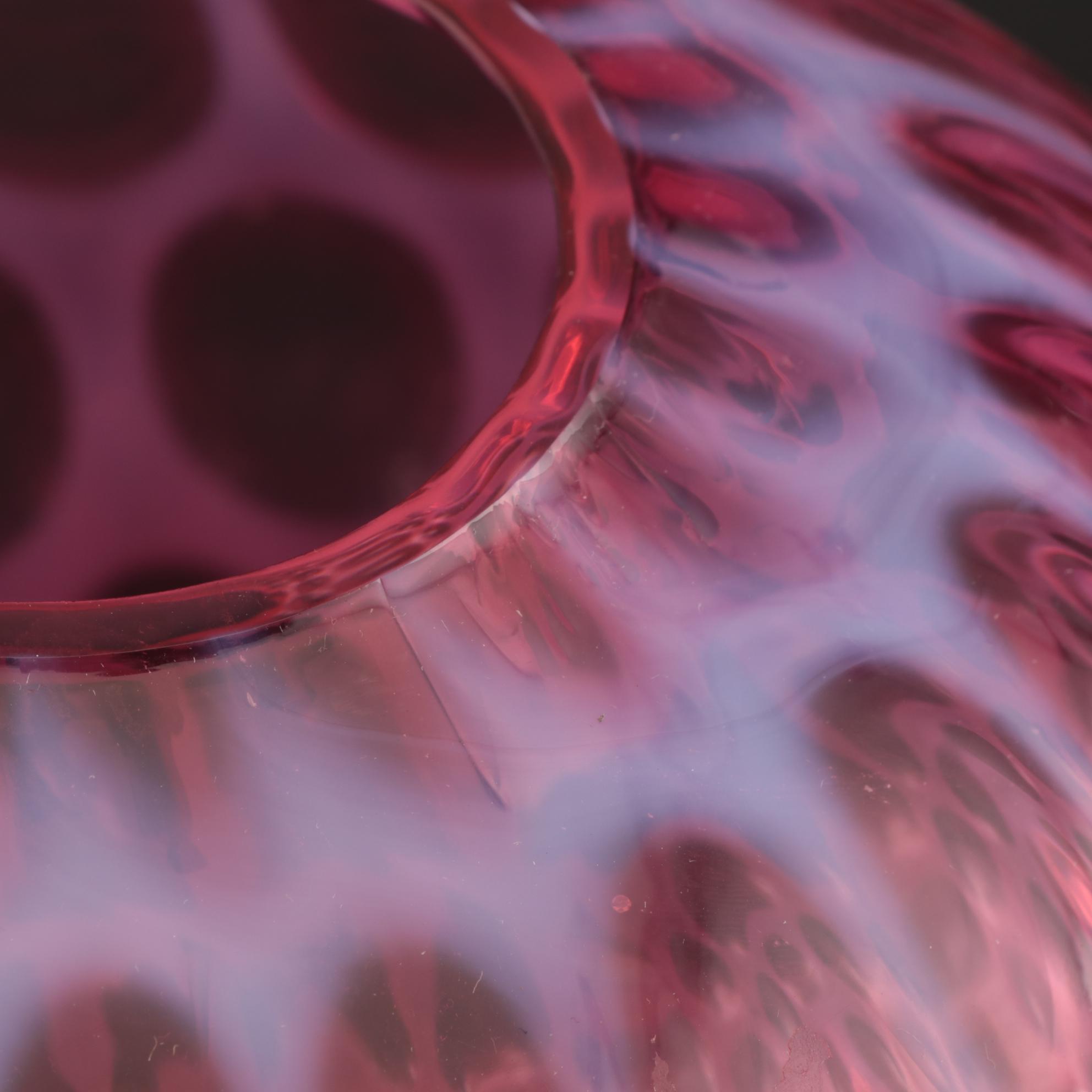 Fenton Cranberry Coin Dot Art Glass Globe Lamp Shade