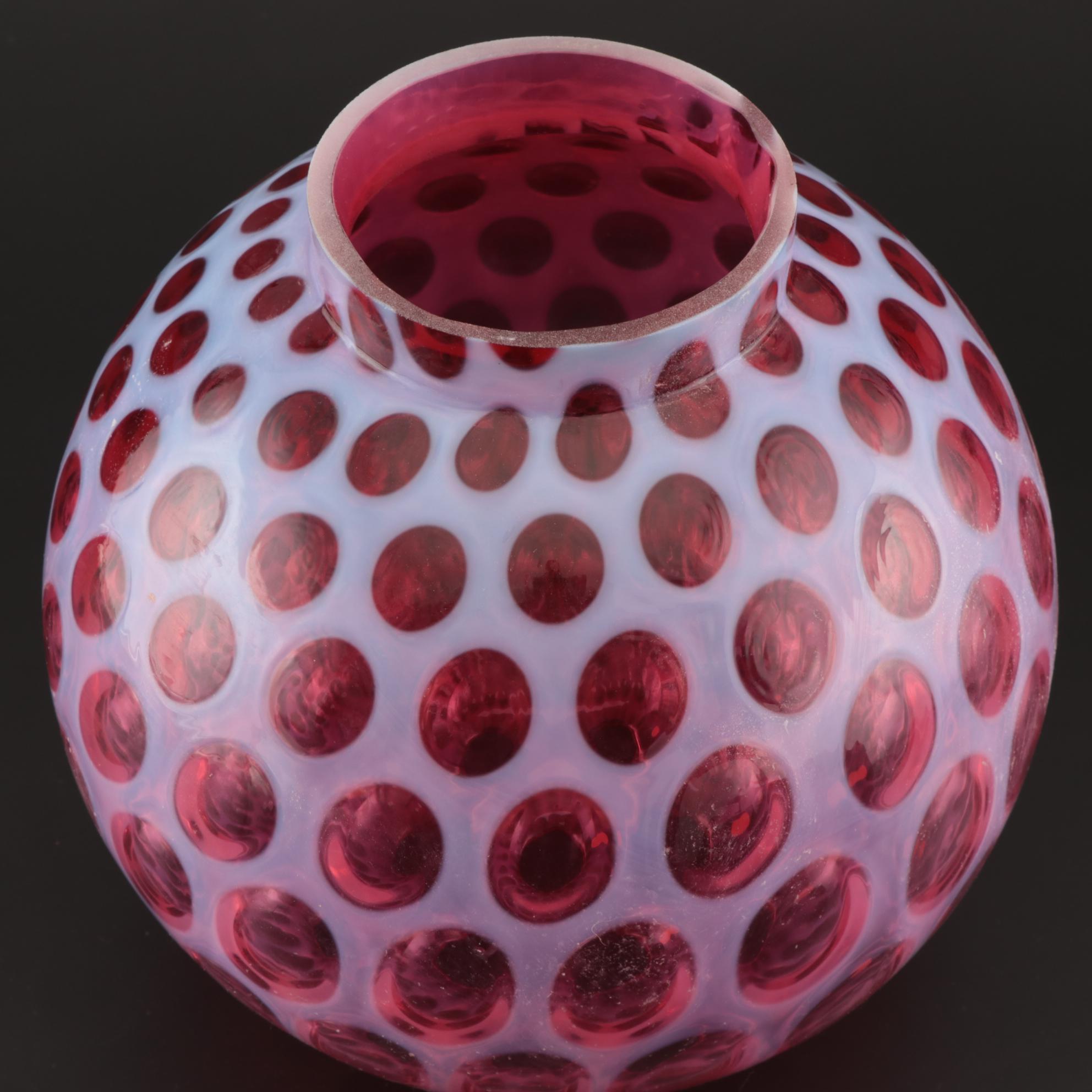 Fenton Cranberry Coin Dot Art Glass Globe Lamp Shade