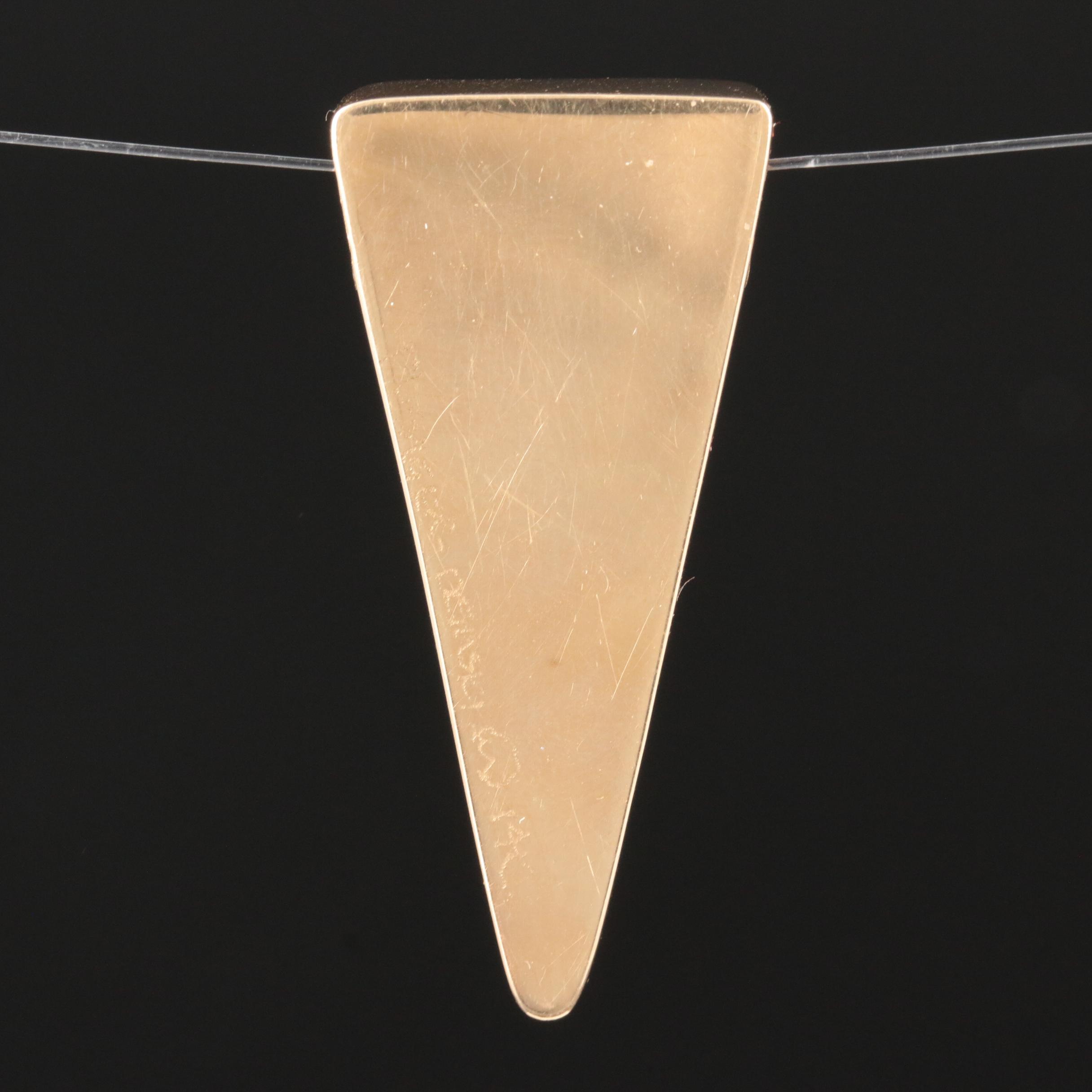 Signed Fusager - Demski 14K Yellow Gold Diamond and Vitreous Enamel Pendant